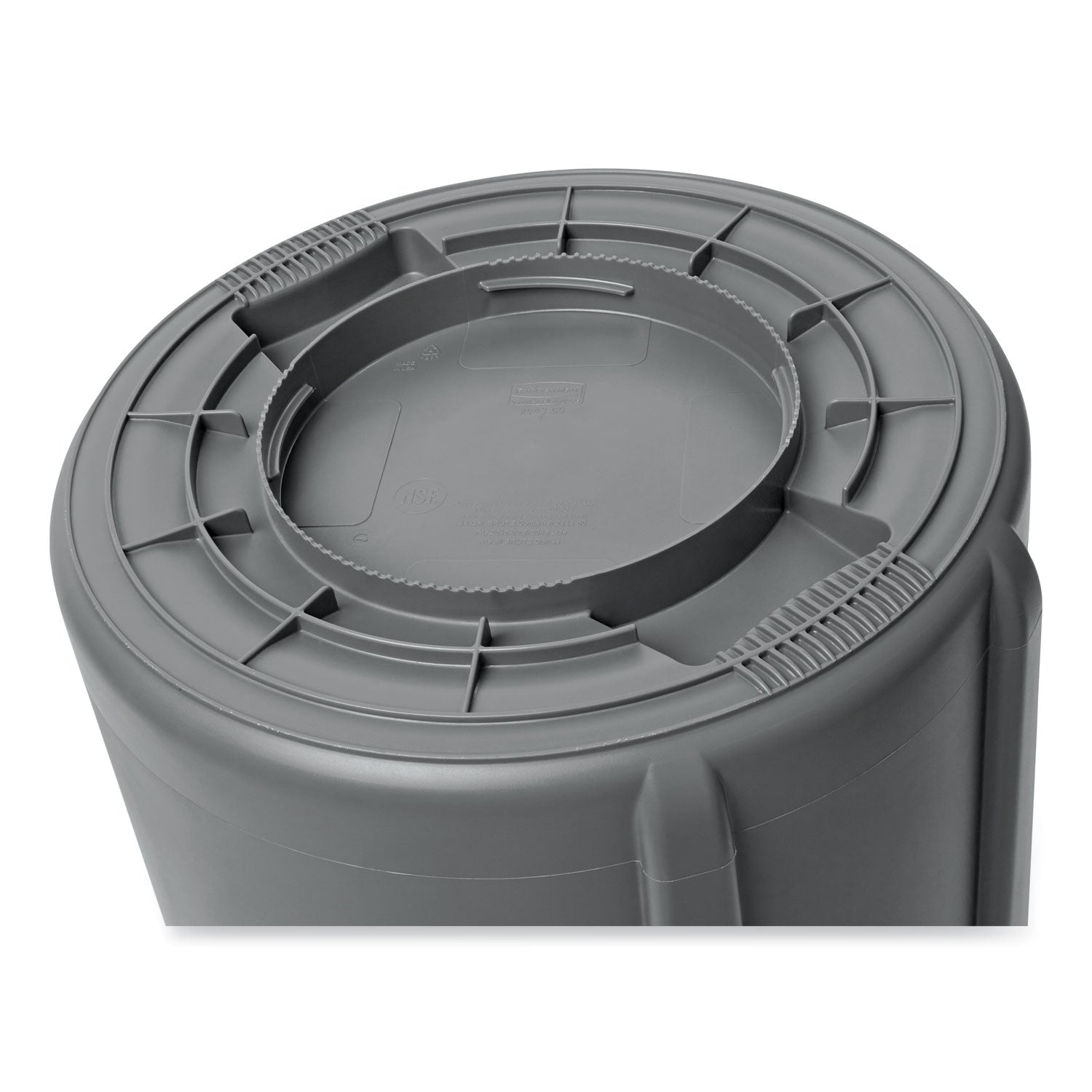 Rubbermaid® Commercial Vented Round Brute Container, 55 gal, Plastic, Gray