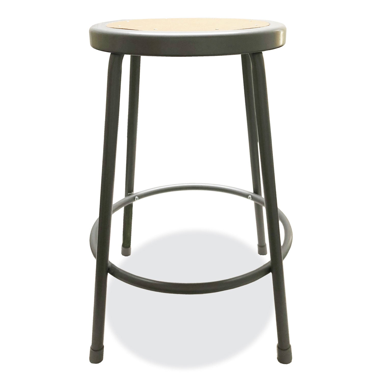 Alera® Industrial Metal Shop Stool, Backless, Supports Up To 300 Lb, 24" Seat Height, Brown Seat, Gray Base