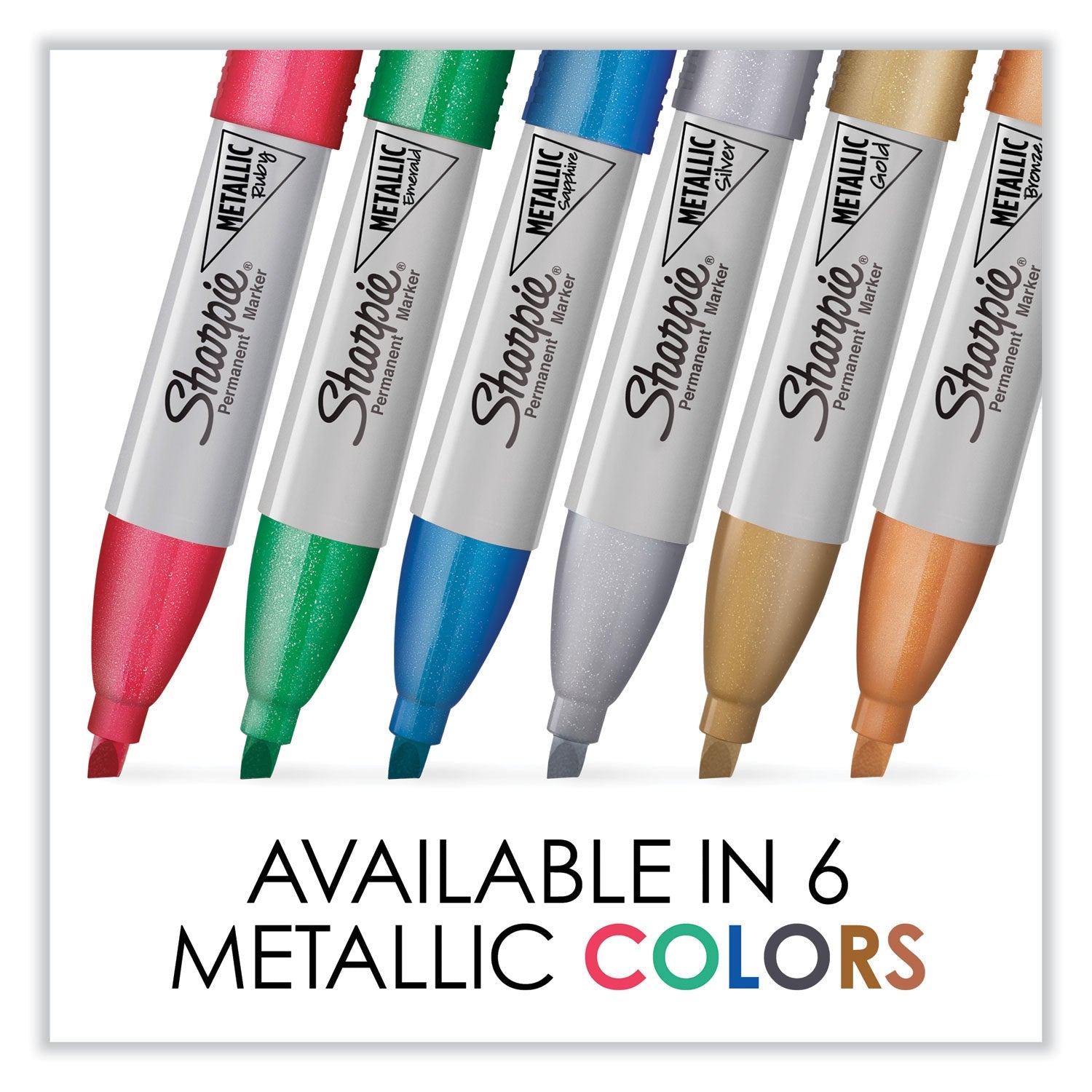 Sharpie® Metallic Chisel Tip Permanent Marker, Medium Chisel Tip, Assorted, 6/pack