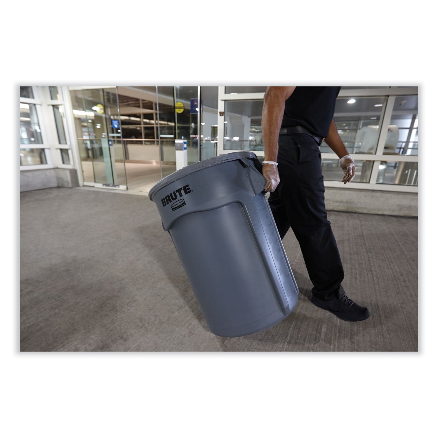 Rubbermaid® Commercial Vented Round Brute Container, 55 gal, Plastic, Gray