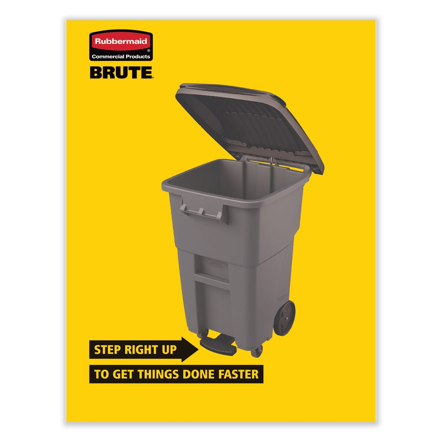 Rubbermaid® Commercial Brute Step-On Rollouts, 50 gal, Metal/Plastic, Gray