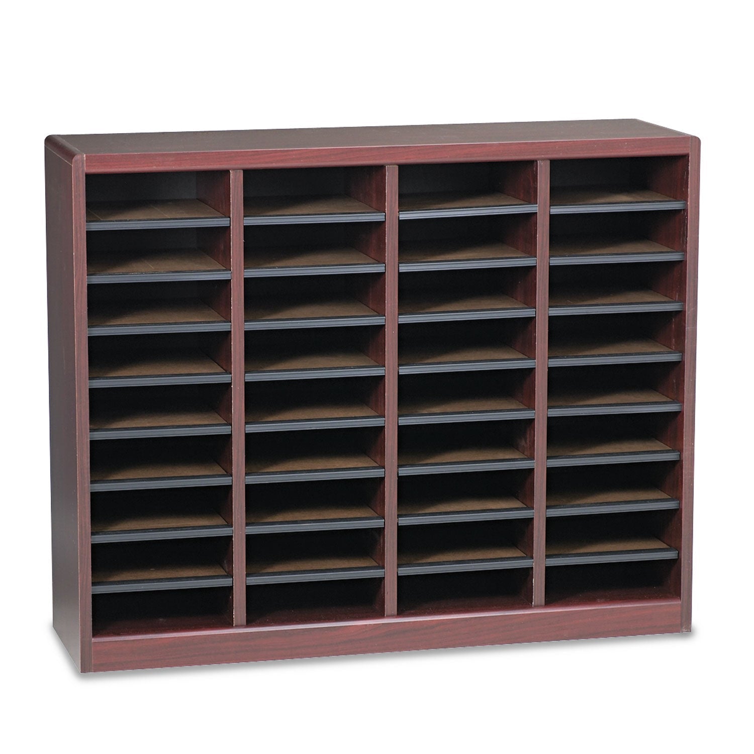 Safco® WOOD/FIBERBOARD E-Z STOR SORTER, 36 COMPARTMENTS, 40 X 11.75 X 32.5, MAHOGANY