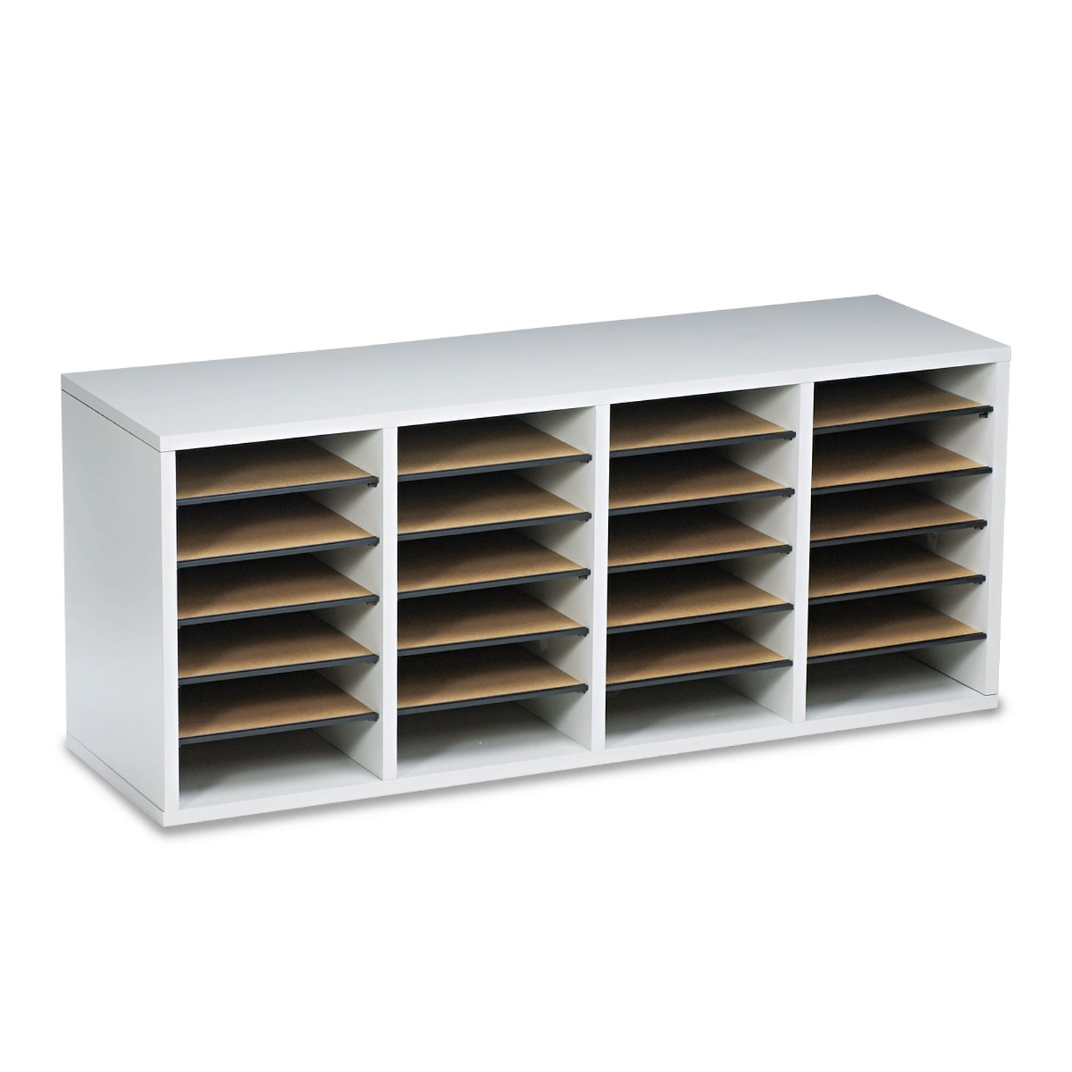 Safco® Wood/Laminate Literature Sorter, 24 Compartments, 39.25 x 11.75 x 16.38, Gray