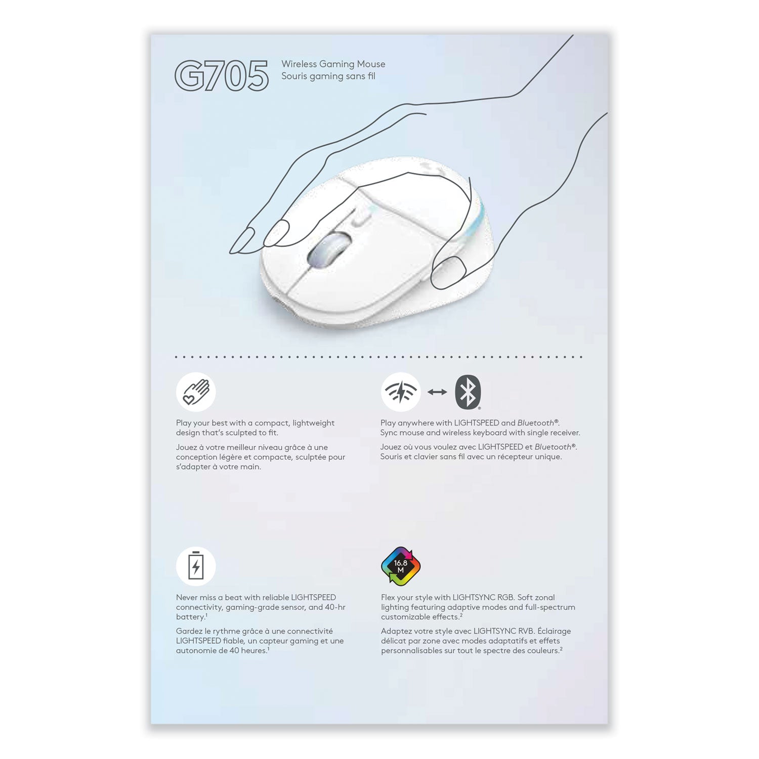 Logitech® G705 Wireless Gaming Mouse, 2.4 GHz Frequency/33 ft Wireless Range, Right Hand Use, White - Bloom Skins
