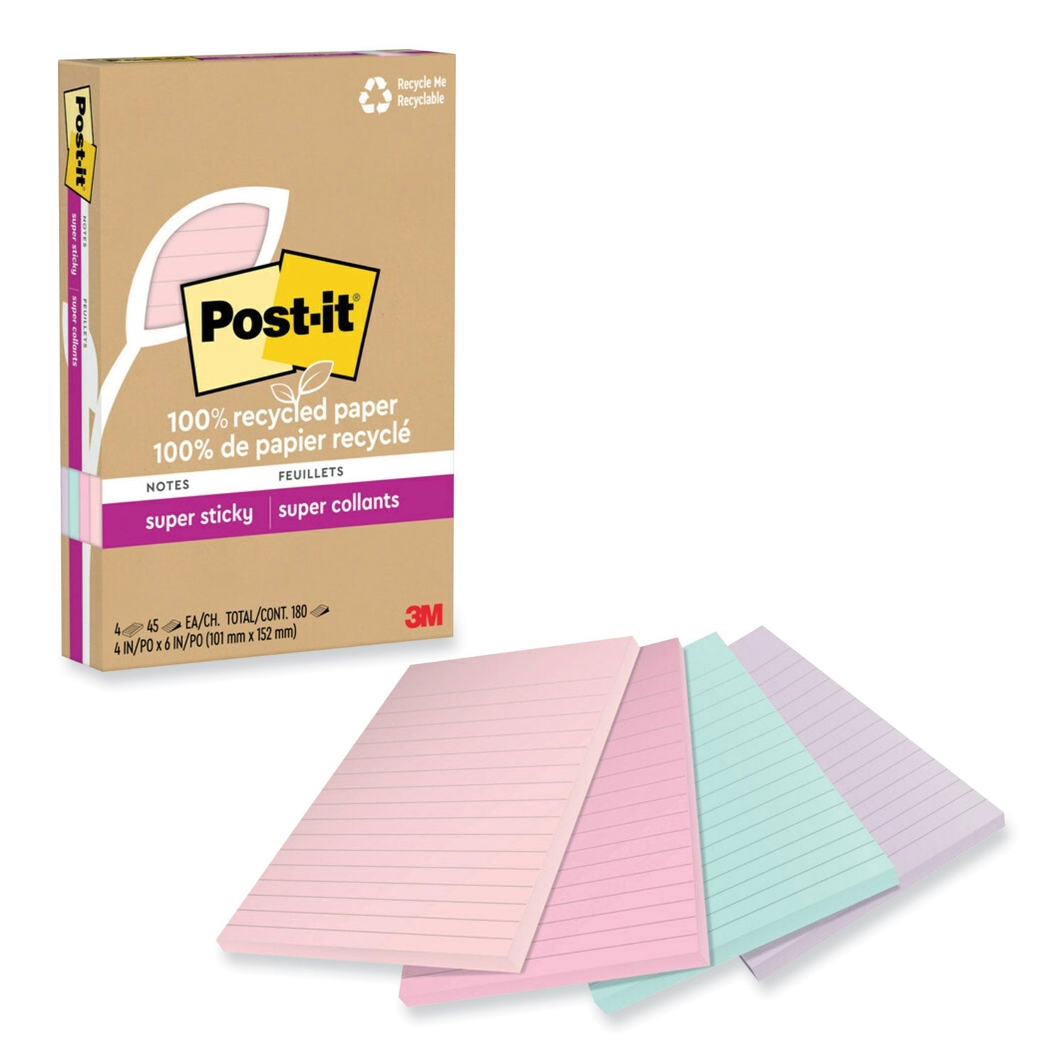 Recycled Super Sticky Notes | Ruled | 4-Pack