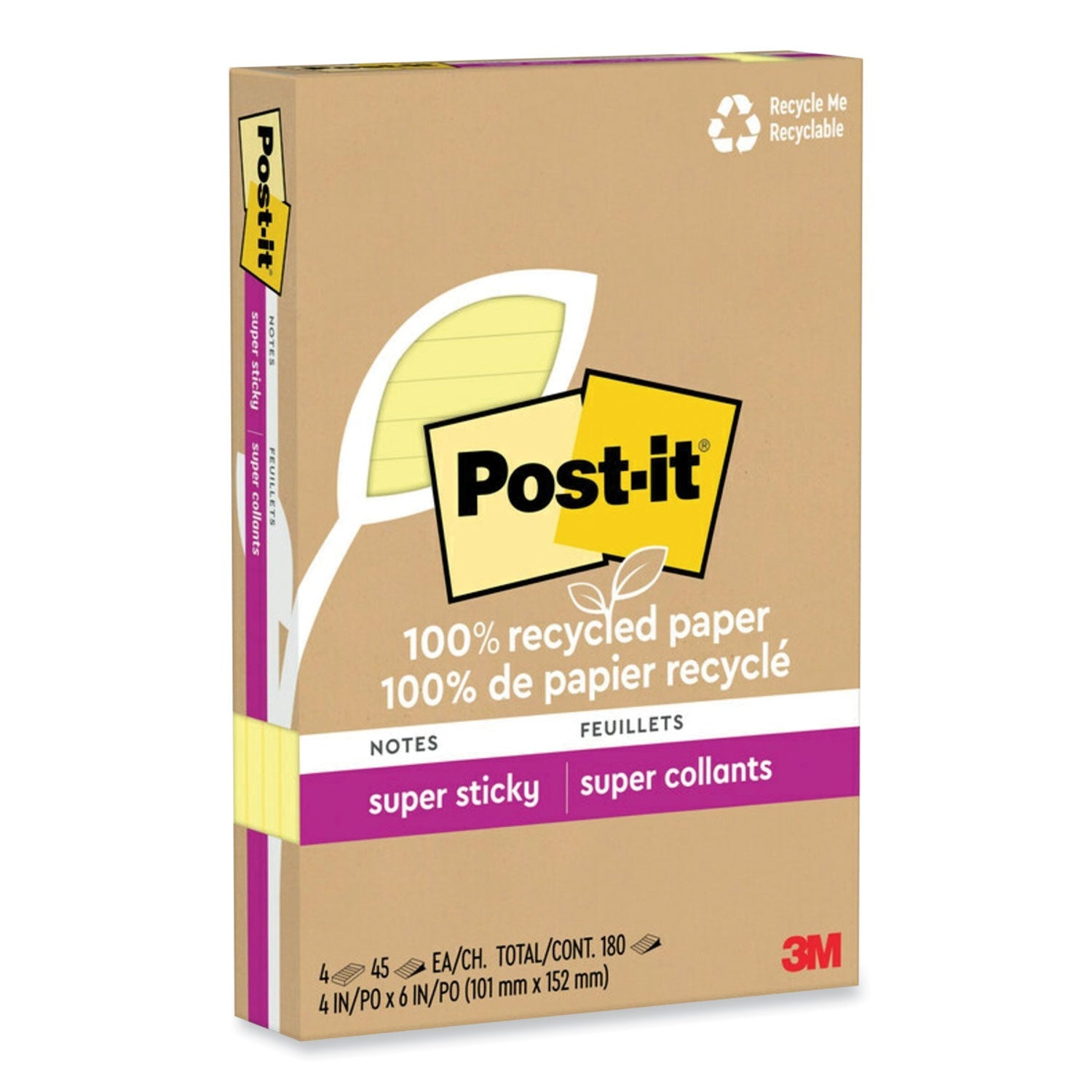 Recycled Super Sticky Notes | Ruled | 4-Pack