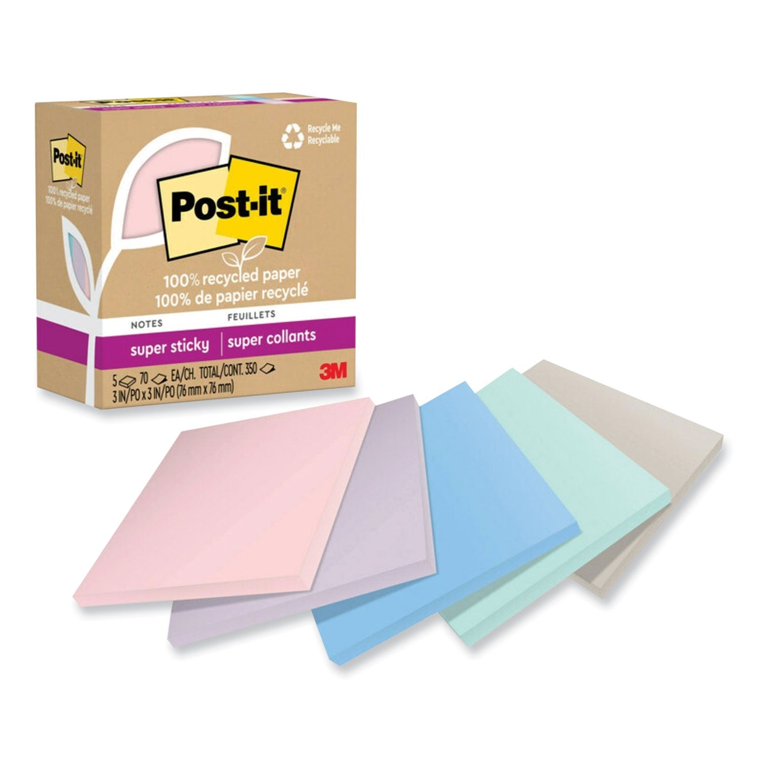 Recycled Super Sticky Notes | 3x3 Pastels, 5-Pack