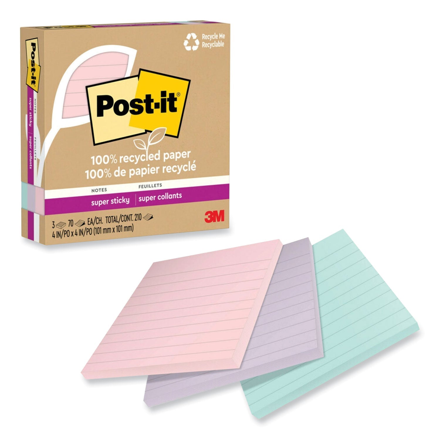 Recycled Super Sticky Notes | Ruled | 3-Pack