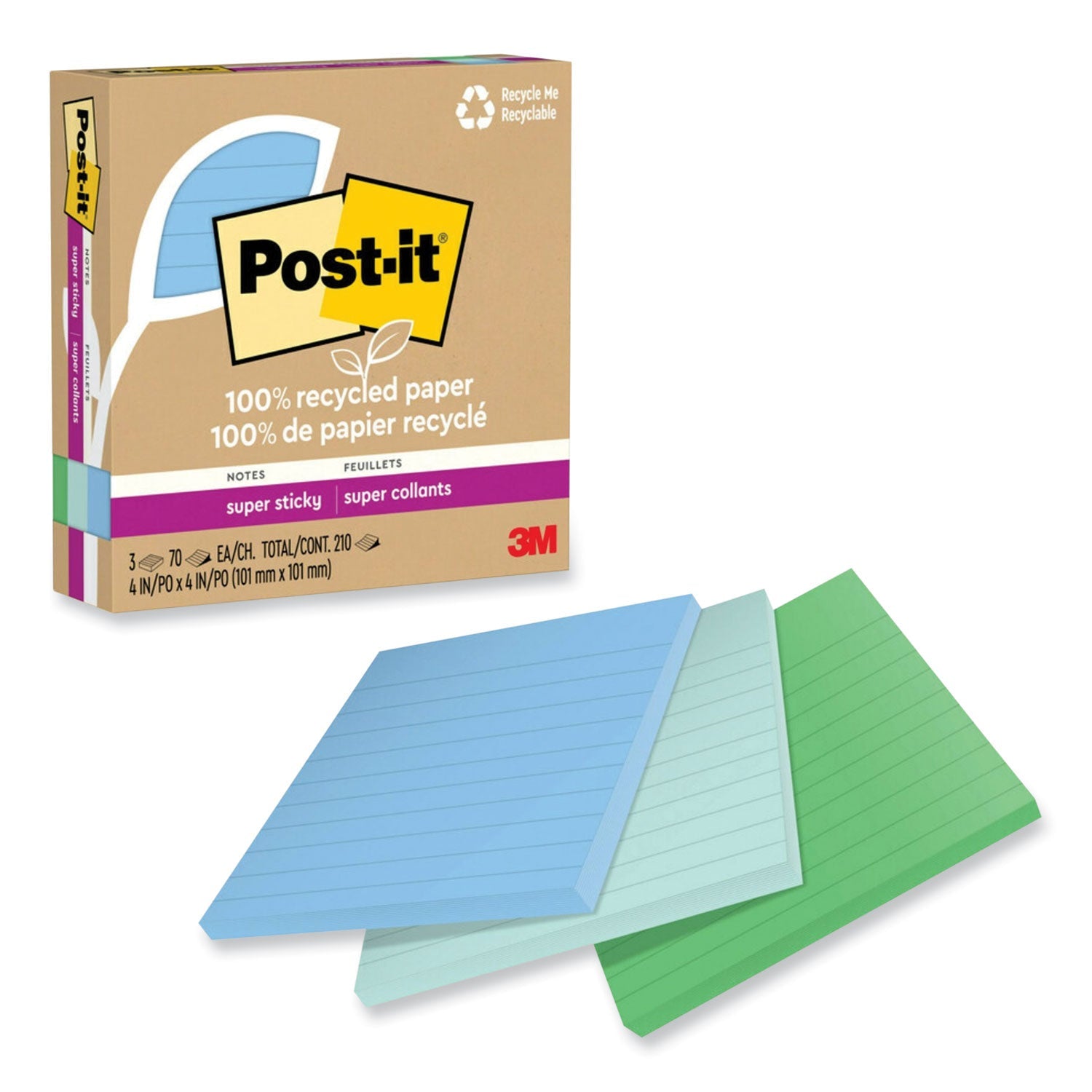 Recycled Super Sticky Notes | Ruled | 3-Pack