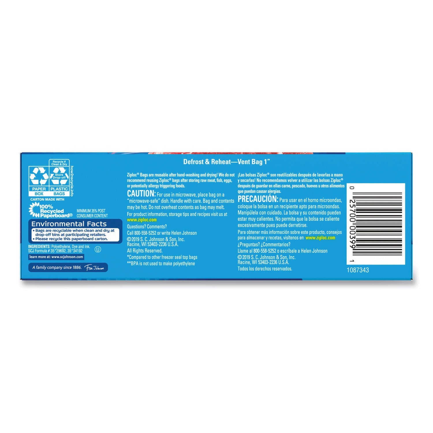 Ziploc® Zipper Freezer Bags, 16 oz, 7" x 5", Clear, 240/Carton