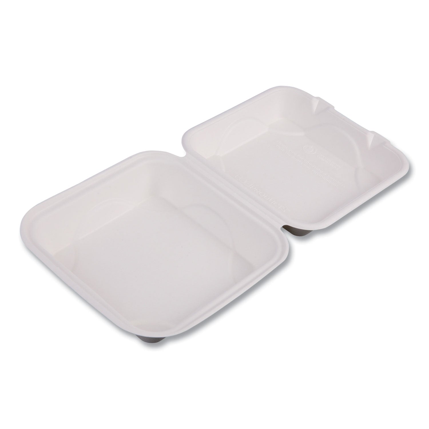 Eco-Products® Molded Fiber Hinged Clamshell Containers, 8 x 8 x 3, White, Sugarcane, 200/Carton