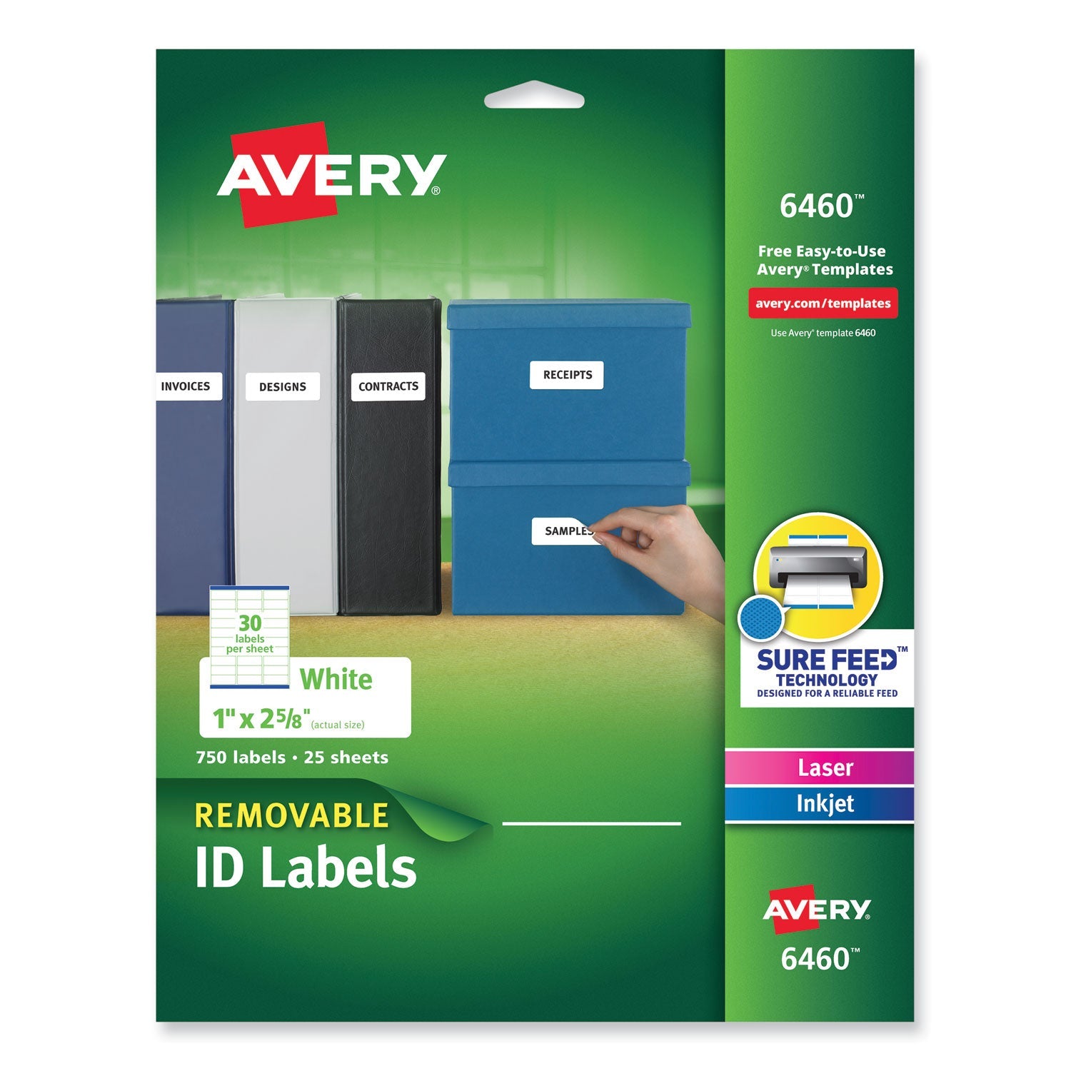 Avery® Removable Multi-Use Labels, Inkjet/laser Printers, 1 X 2.63, White, 30/sheet, 25 Sheets/pack