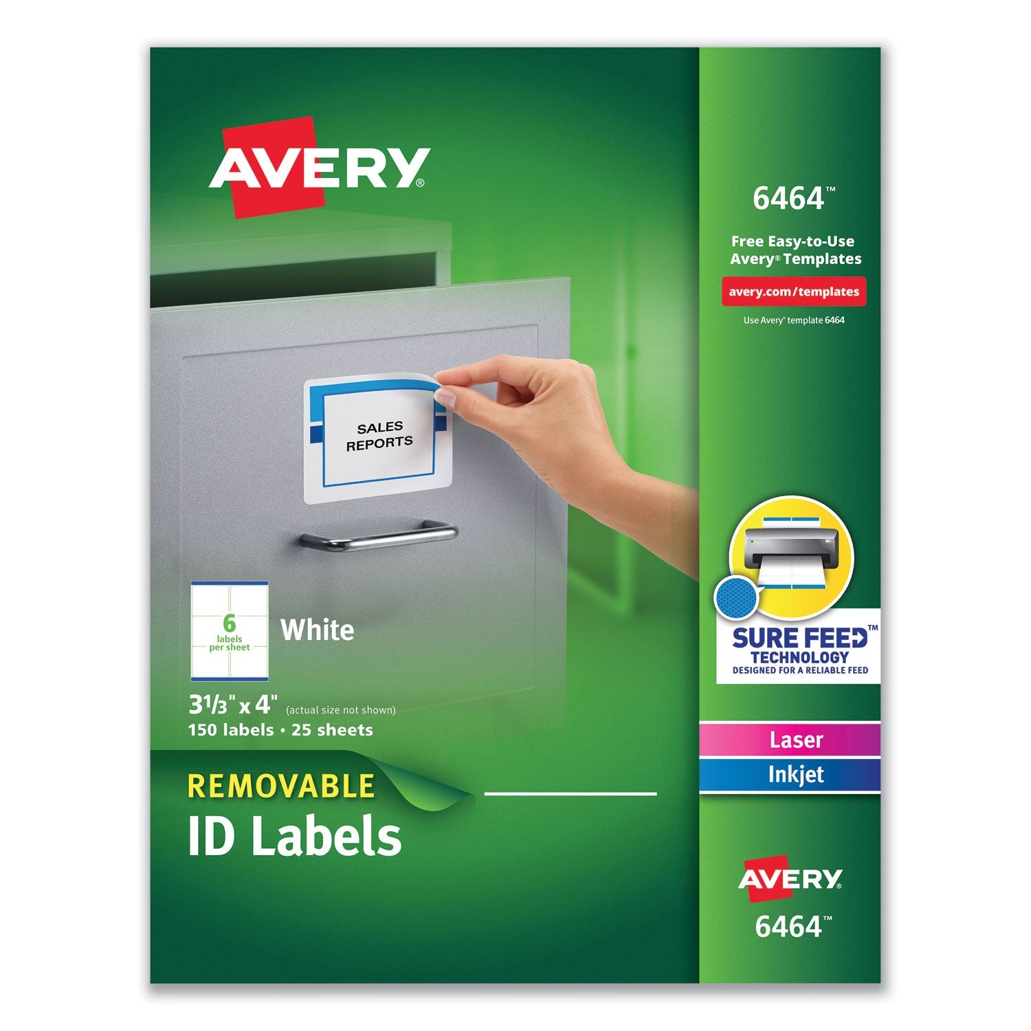 Avery® Removable Multi-Use Labels, Inkjet/laser Printers, 3.33 X 4, White, 6/sheet, 25 Sheets/pack