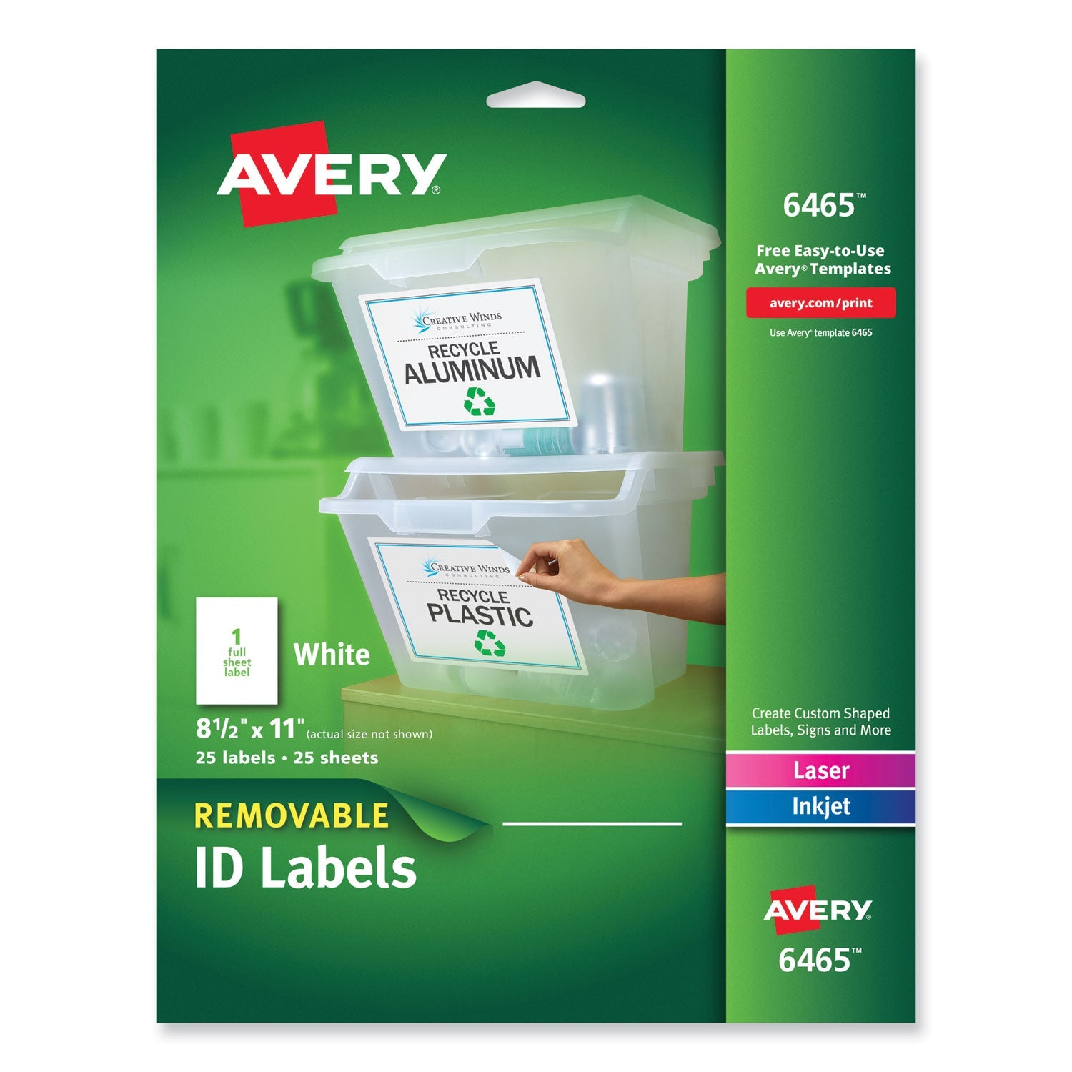Avery® Removable Multi-Use Labels, Inkjet/laser Printers, 8.5 X 11, White, 25/pack