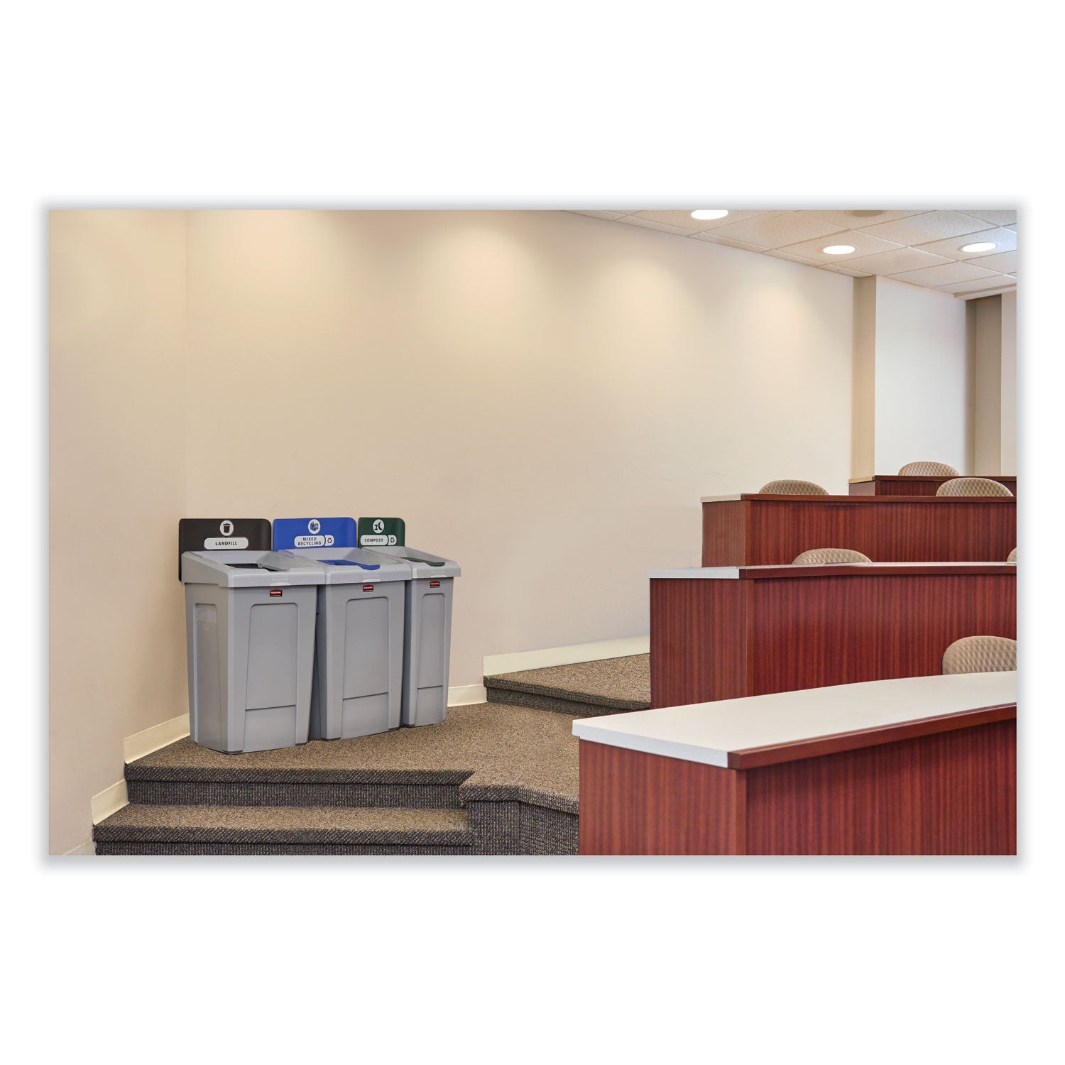 Rubbermaid® Commercial Slim Jim Recycling Station 1-Stream, Mixed Recycling Station, 33 gal, Resin, Gray