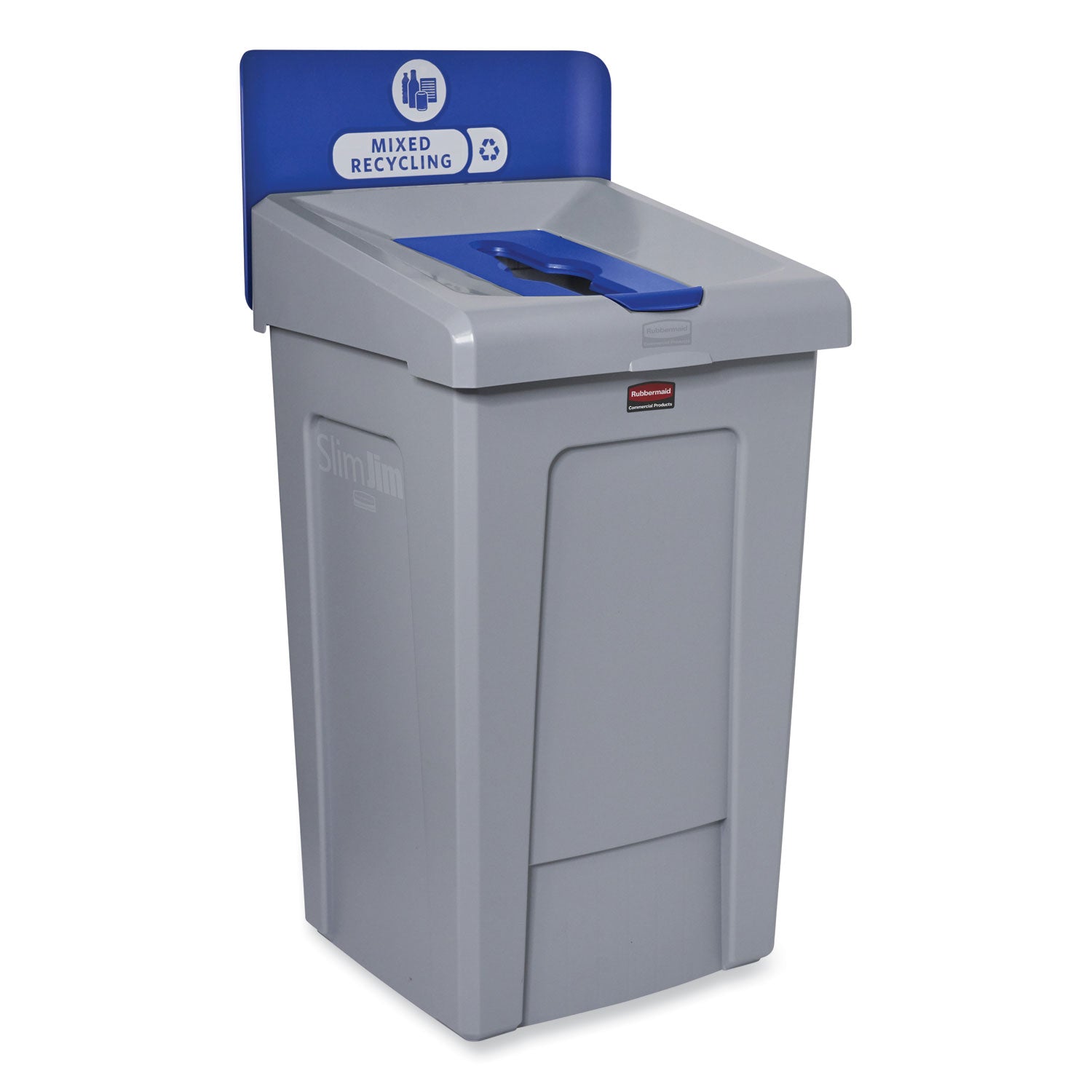 Rubbermaid® Commercial Slim Jim Recycling Station 1-Stream, Mixed Recycling Station, 33 gal, Resin, Gray