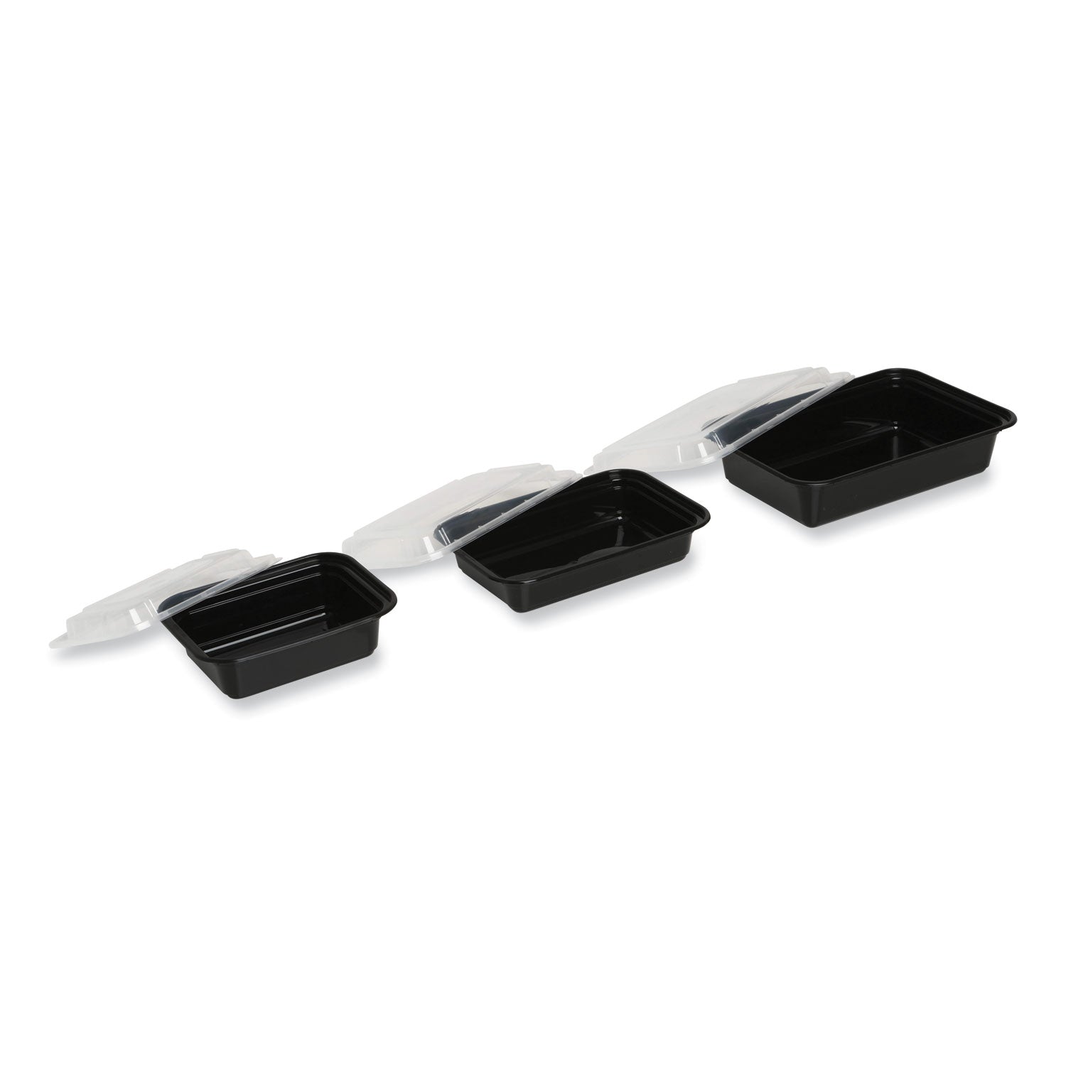 GEN Microwavable Food Container with Lid, Rectangular, 32 oz, 8.81 x 6.02 x 2.24, Black/Clear, Plastic, 150/Carton