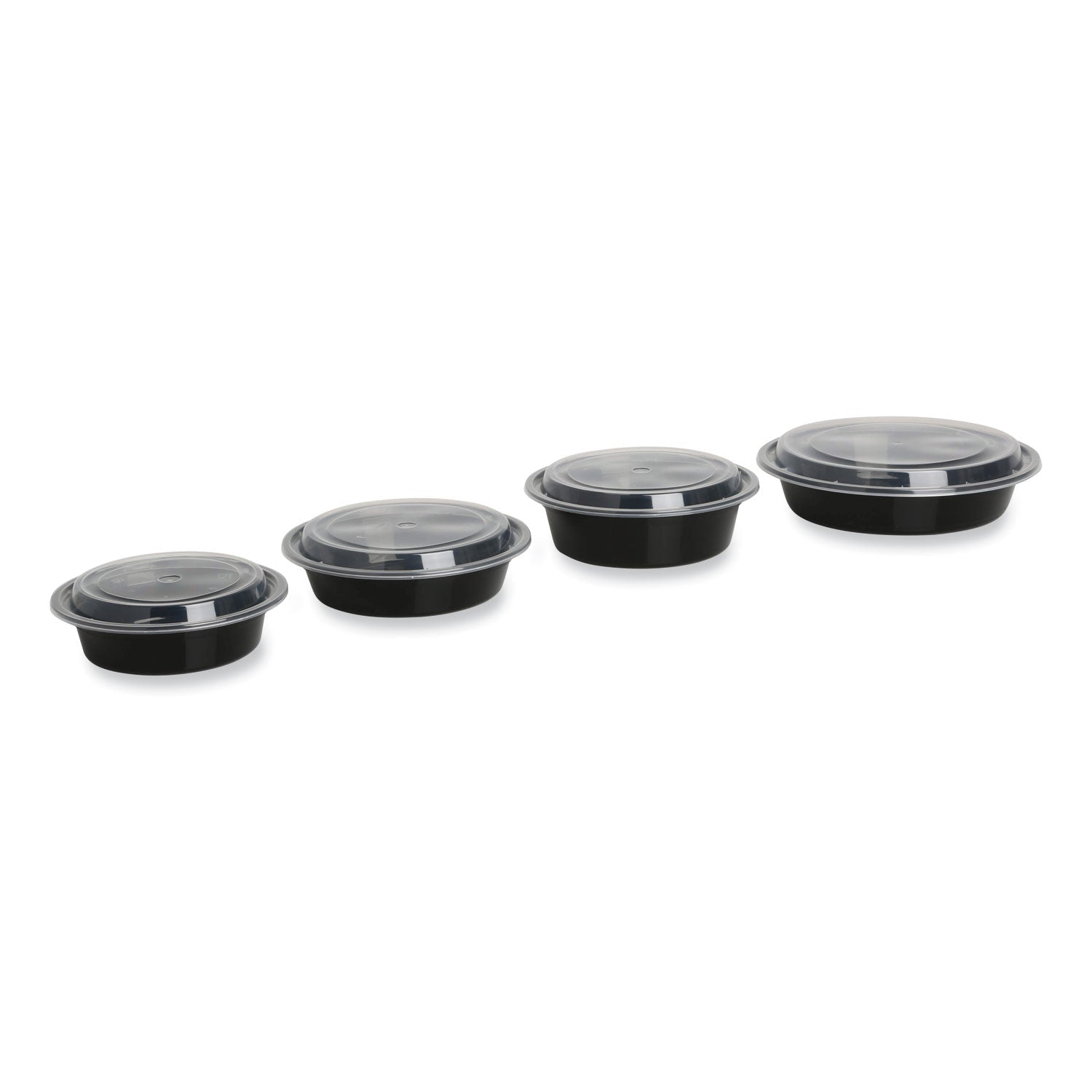 GEN Microwavable Food Container with Lid, Round, 16 oz, 6.29 x 6.29 x 1.96, Black/Clear, Plastic, 150/Carton