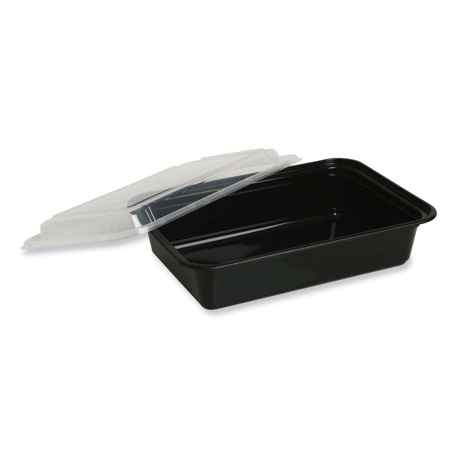 GEN Microwavable Food Container with Lid, Rectangular, 32 oz, 8.81 x 6.02 x 2.24, Black/Clear, Plastic, 150/Carton