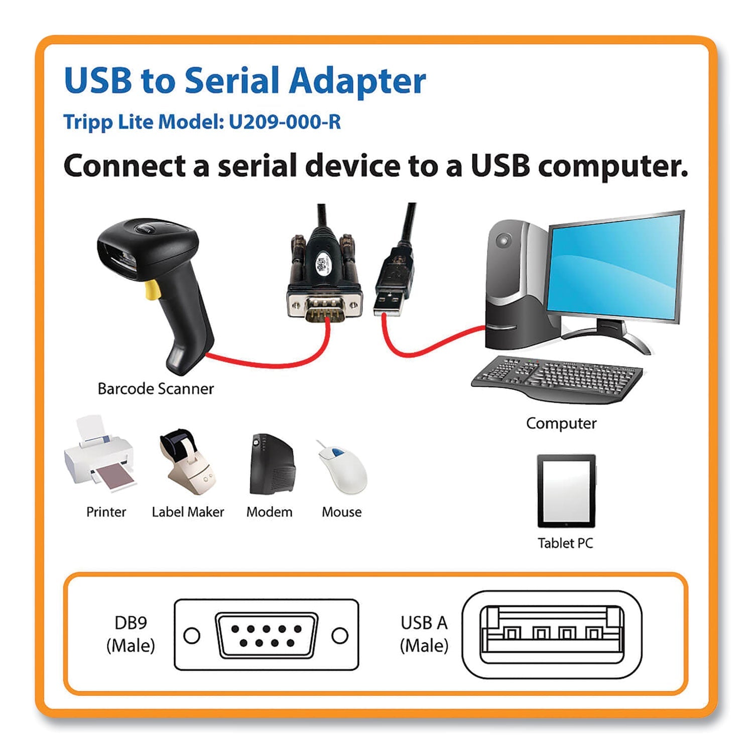 Tripp Lite by Eaton USB-A to Serial Adapter Cable, 5 ft, Black