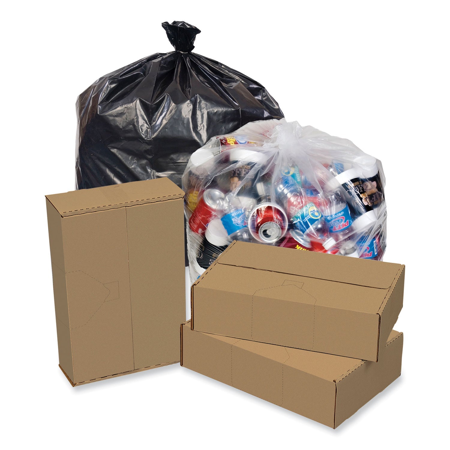 Pitt Plastics Eco Strong Can Liners, 60 gal, 1.35 mil, 38" x 58", Black, Perforated Roll, 100/Carton