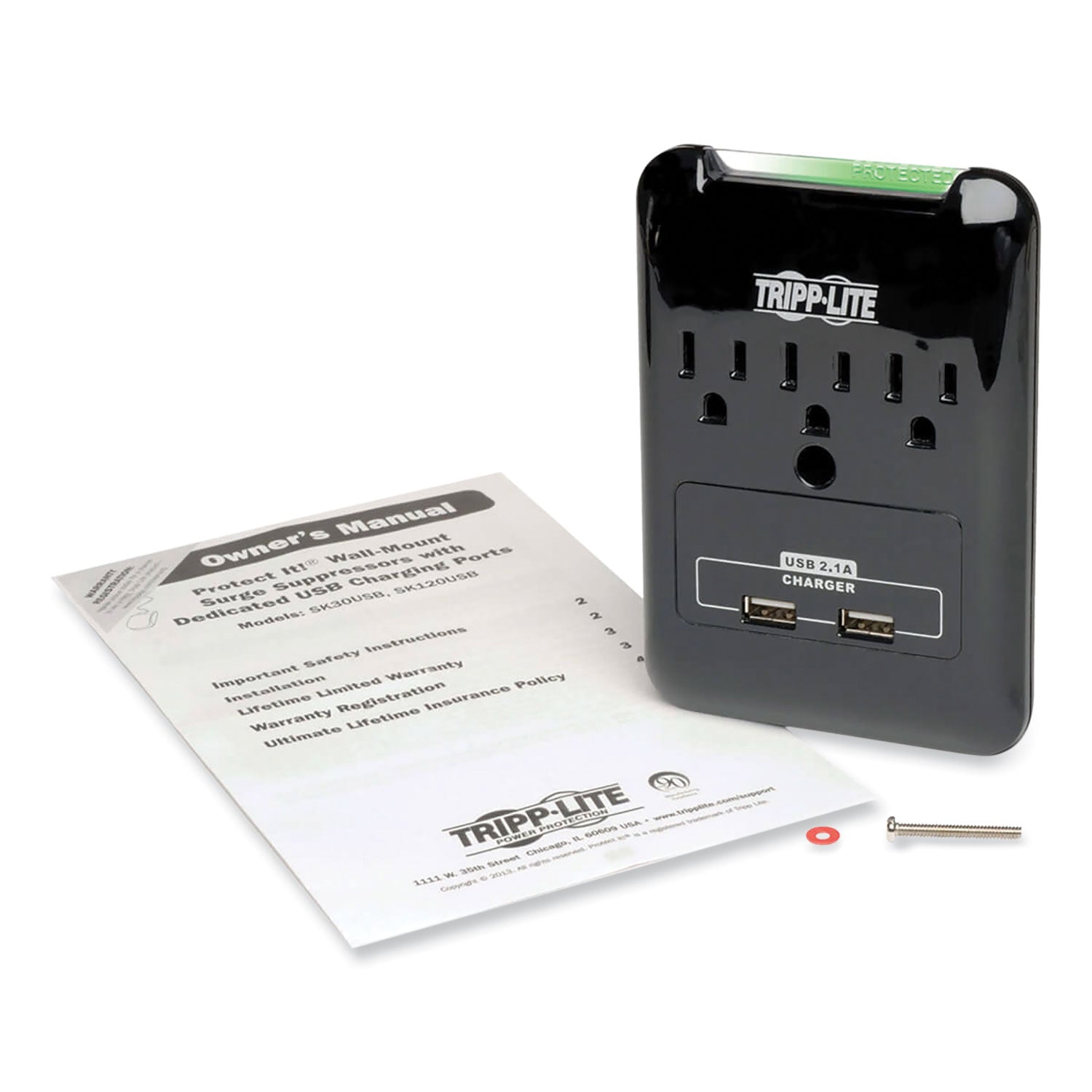 Tripp Lite by Eaton Protect It! Surge Protector, 3 AC Outlets/2 USB Ports, 540 J, Black