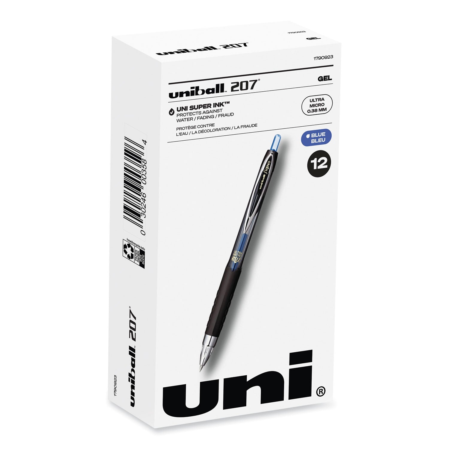 uniball® 207 Ultra Micro Gel Pen, Retractable, Ultra-Micro 0.38 mm, Blue Ink, Clear/Black Barrel - Bloom Skins