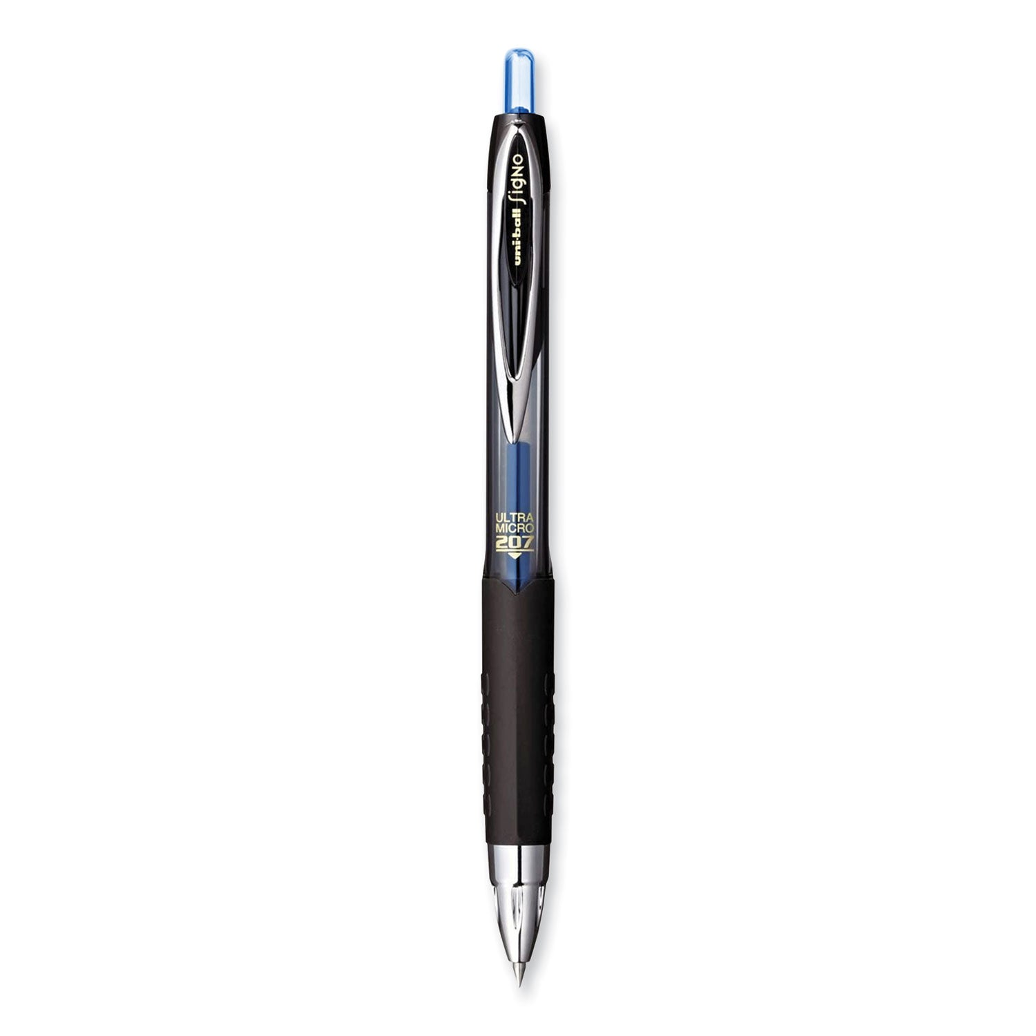 uniball® 207 Ultra Micro Gel Pen, Retractable, Ultra-Micro 0.38 mm, Blue Ink, Clear/Black Barrel - Bloom Skins