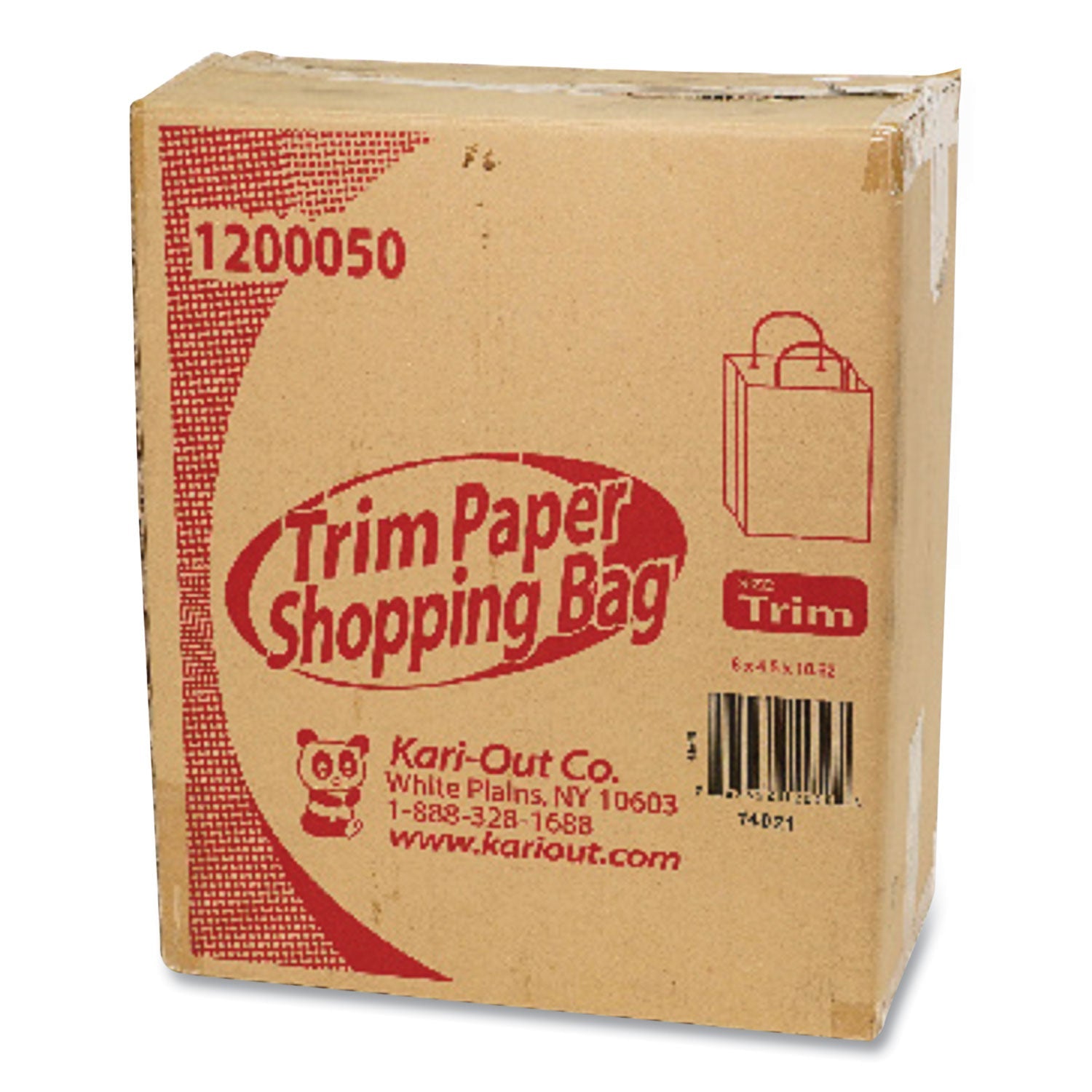 Kari-Out® Kraft Paper Bags, Natural Twisted-Paper Handles, 8" x 5" x 11", Natural, 250/Carton