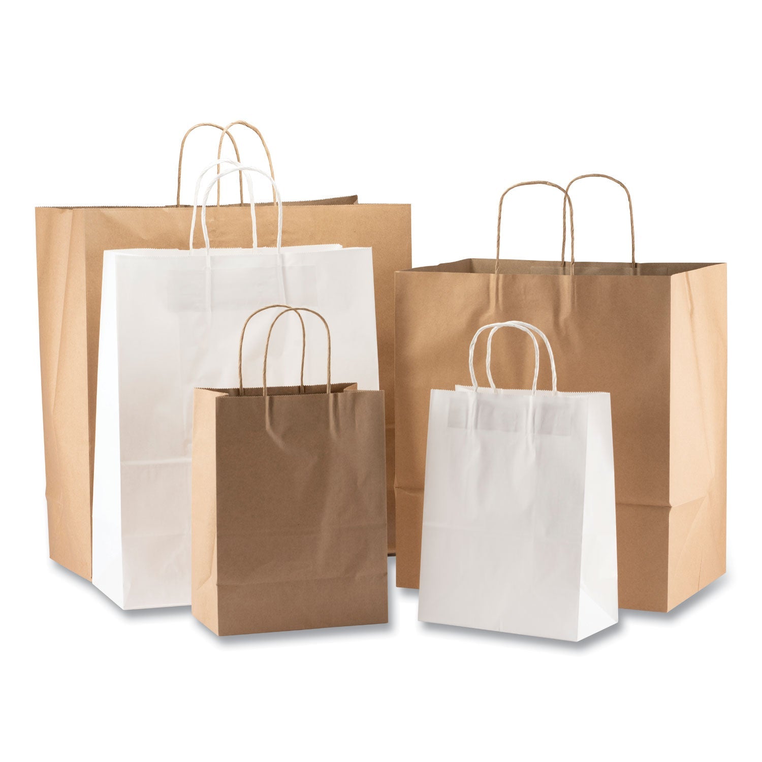 Kari-Out® Kraft Paper Bags, Natural Twisted-Paper Handles, 8" x 5" x 11", Natural, 250/Carton