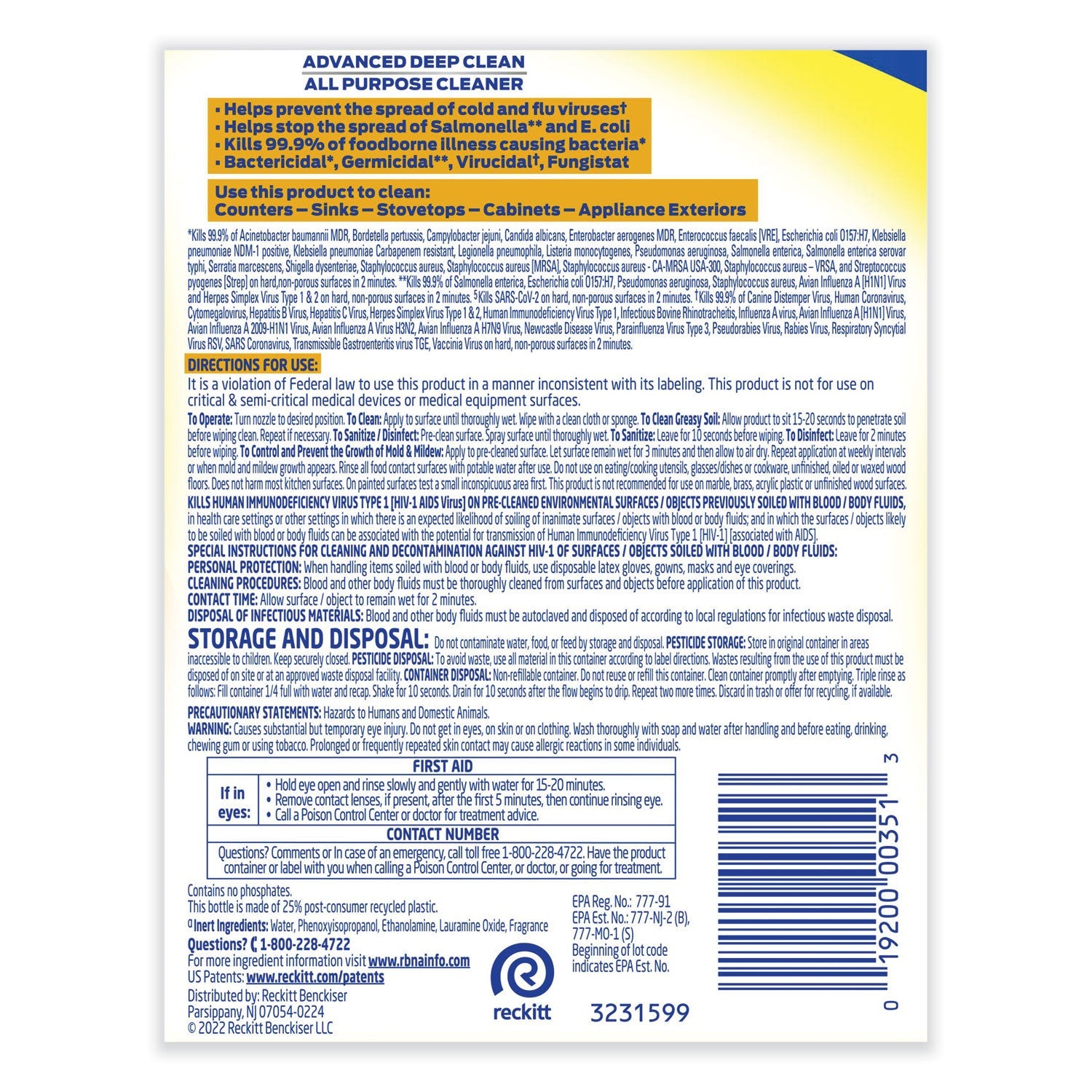 Professional LYSOL® Brand Advanced Deep Clean All Purpose Cleaner, Lemon Breeze, 32 Oz Trigger Spray Bottle