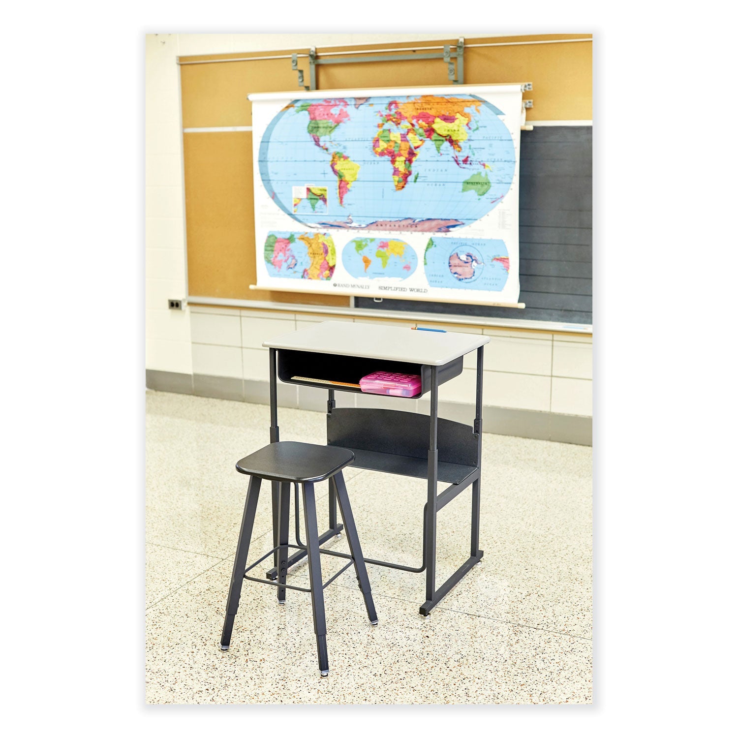 Safco® Alphabetter Adjustable-Height Student Stool, Backless, Supports Up To 250 Lb, 35.5" Seat Height, Black