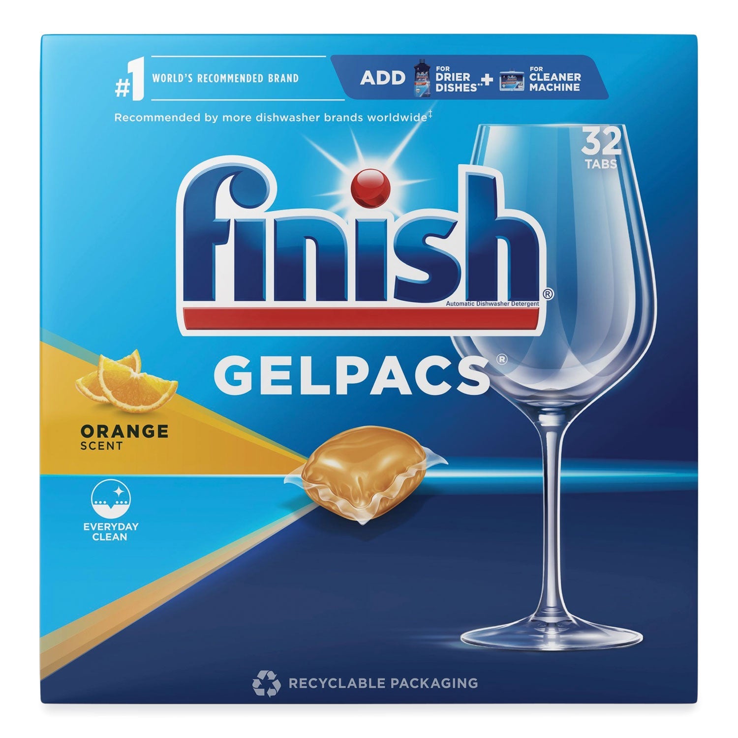 FINISH® Dish Detergent Gelpacs, Orange Scent, Box Of 32 Gelpacs, 8 Boxes/carton