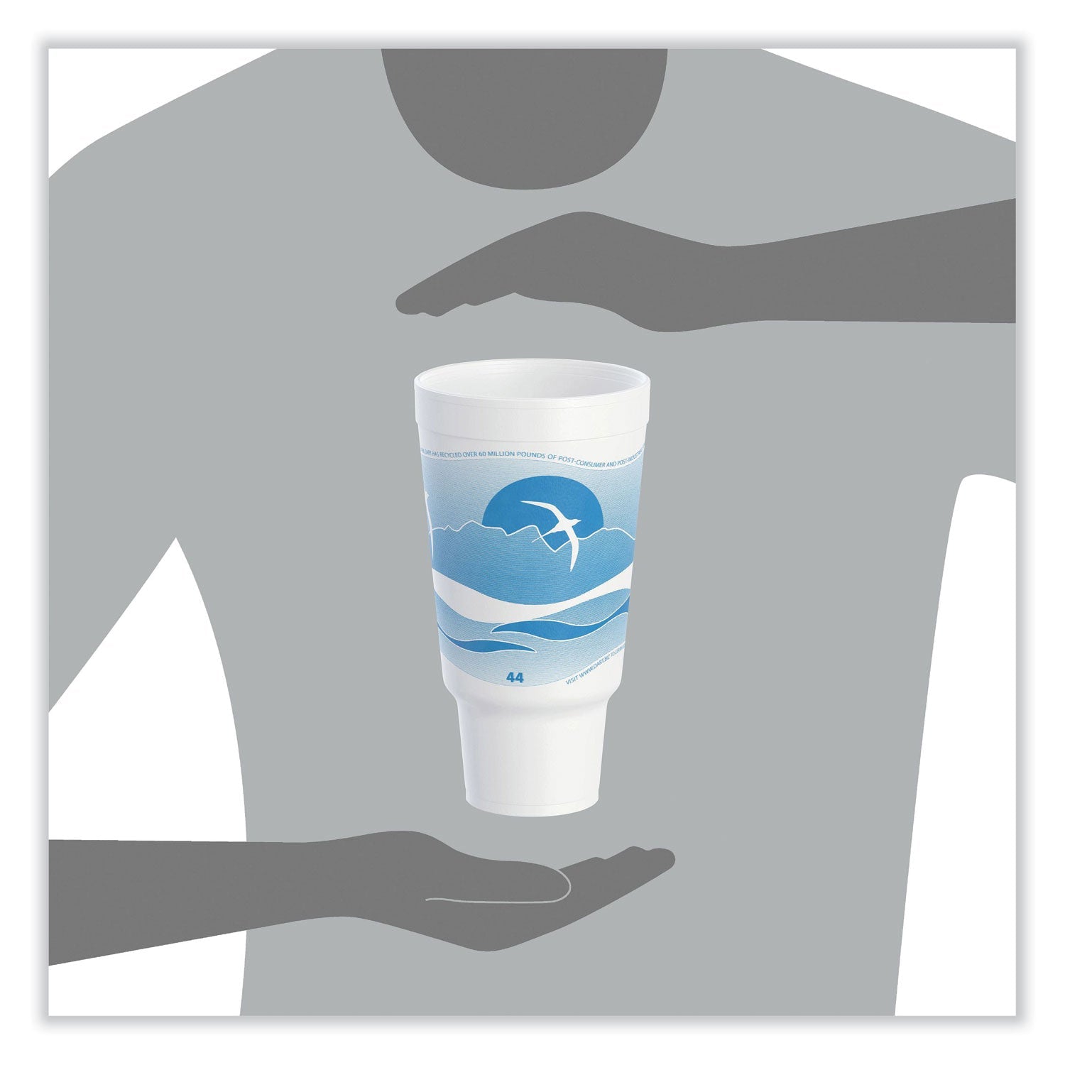 Dart® Horizon Hot/Cold Foam Drinking Cups, 44 oz, White/Ocean Blue, 15/Bag, 20 Bags/Carton