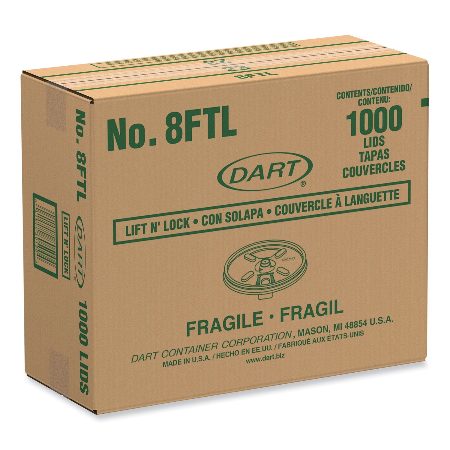 Dart® Lift n' Lock Plastic Hot Cup Lids, Fits 8 oz Hot Cups, White, 1,000/Carton