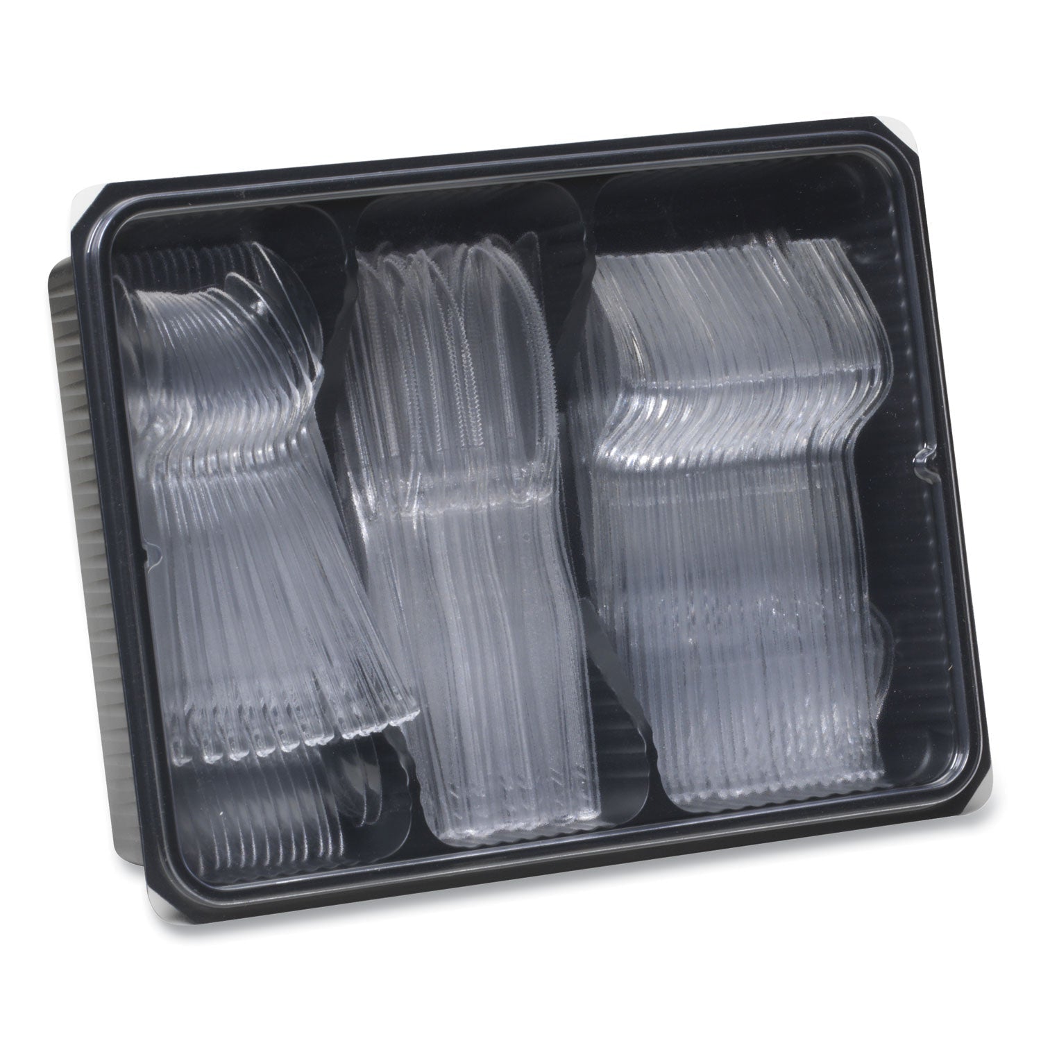Dixie® Cutlery Keeper Tray with Clear Plastic Utensils, Heavyweight, Fork/Knife/Spoon, Plastic, Crystal Clear, 180/Pack