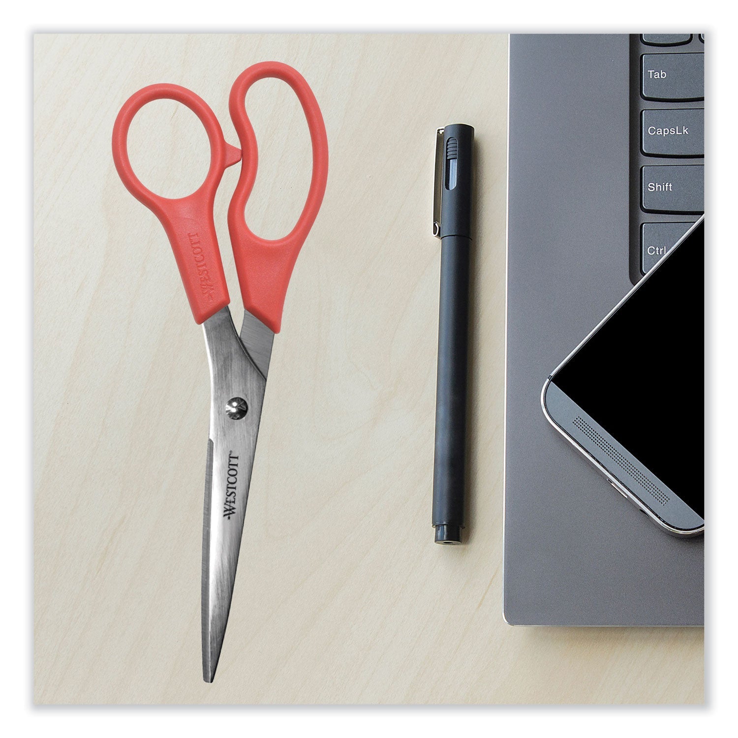 Westcott® Value Line Stainless Steel Shears, 8" Long, 3.5" Cut Length, Offset Red Handle