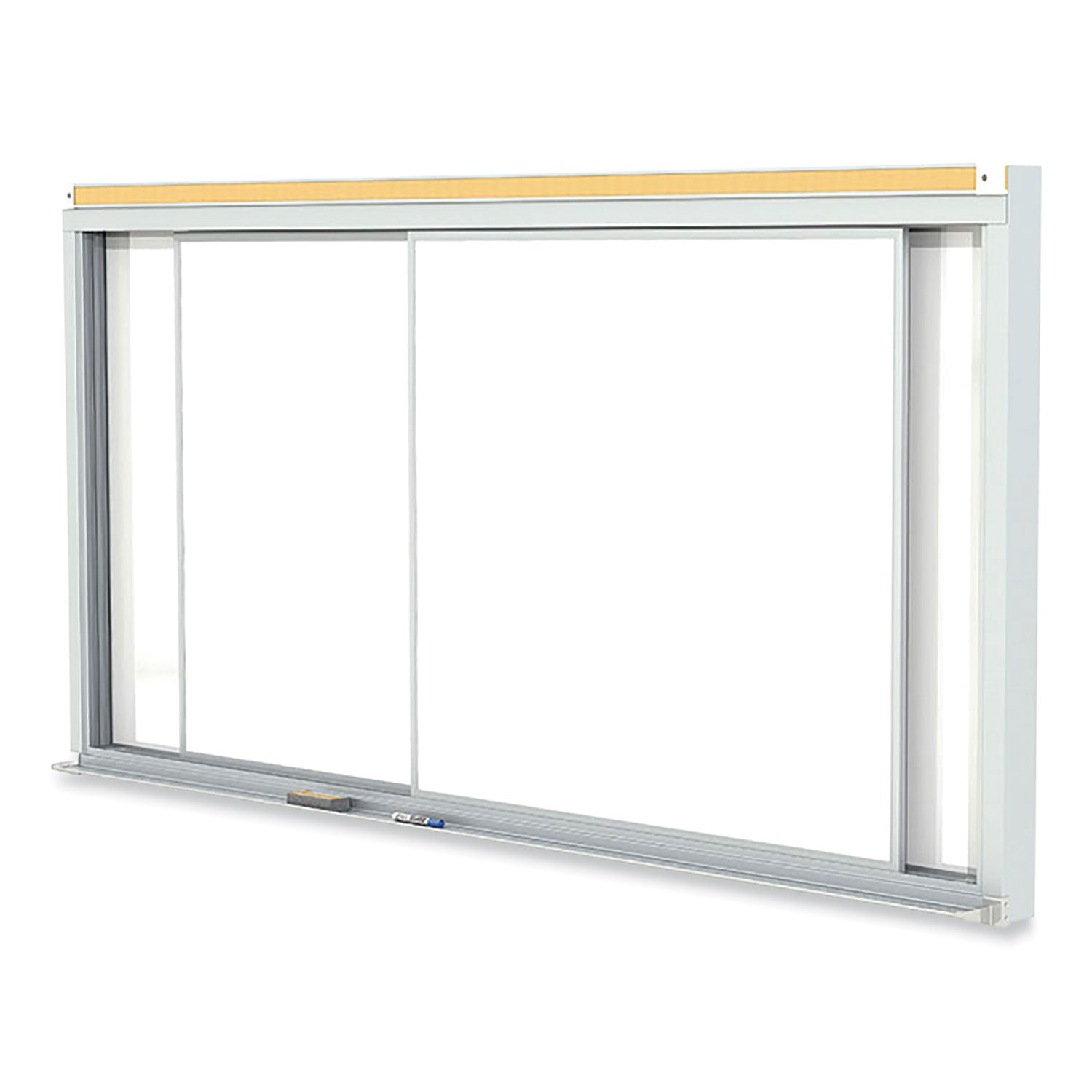 Ghent Horizontal Sliding Porcelain Magnetic Whiteboard, 120" x 48", White Surface, Satin Aluminum Frame