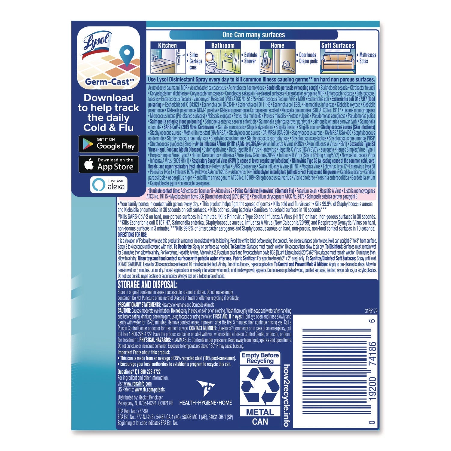 LYSOL® Brand Disinfectant Spray, Crisp Linen Scent, 12.5 Oz Aerosol Spray, 12/carton