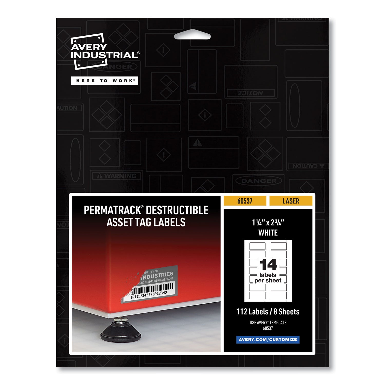 Avery® Permatrack Destructible Asset Tag Labels, Laser Printers, 1.25 X 2.75, White, 14/sheet, 8 Sheets/pack