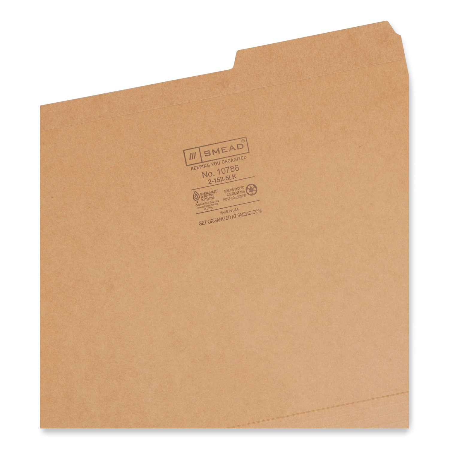 Smead Guide Height Reinforced Heavyweight Kraft File Folder, 2/5-Cut Tabs: Right of Center, Letter, 0.75" Expansion, Brown, 100/Box