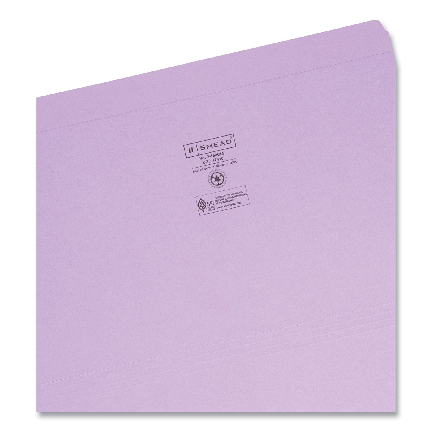 Smead Reinforced Top Tab Colored File Folders, Straight Tabs, Legal Size, 0.75" Expansion, Lavender, 100/Box
