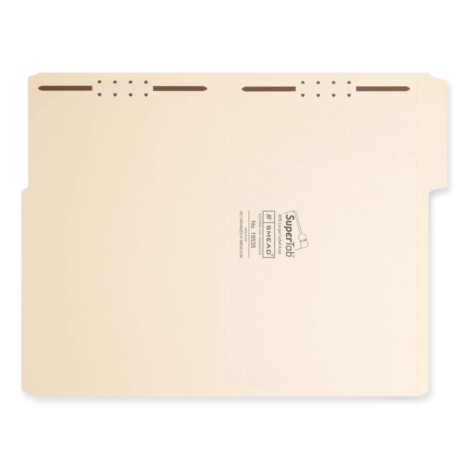Smead SuperTab Reinforced Guide Height Fastener Folders, 11-pt Manila, 0.75" Expansion, 2 Fasteners, Legal Size, Manila, 50/Box