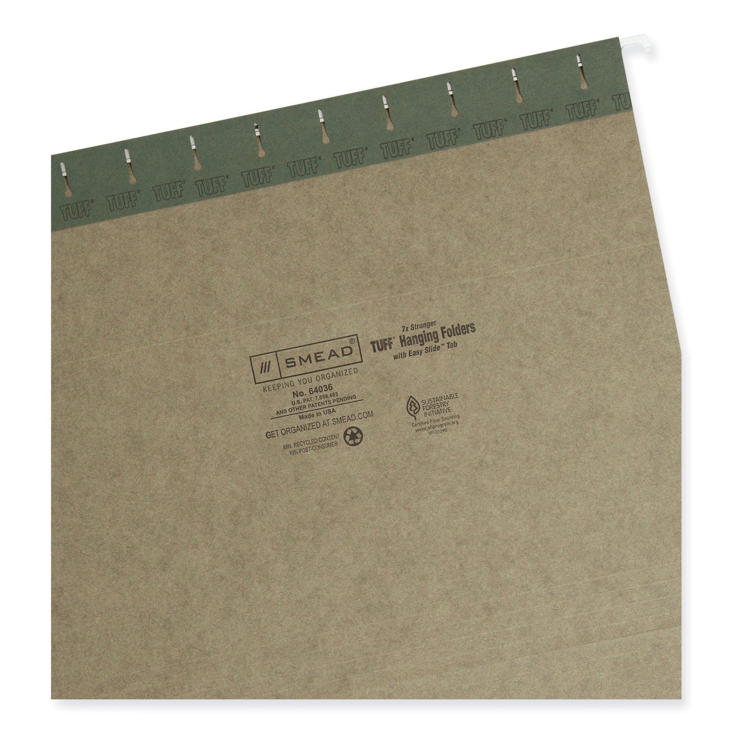Smead TUFF Hanging Folders with Easy Slide Tab, Letter Size, 1/3-Cut Tabs, Standard Green, 20/Box