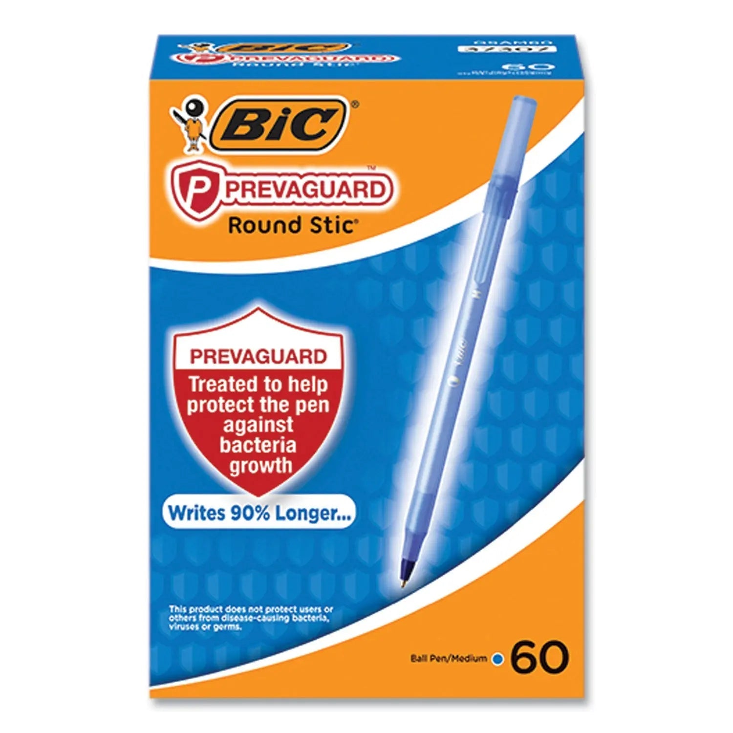 BIC® PrevaGuard Round Stic Ballpoint Pen, Stick, Medium 1 mm, Blue Ink, Translucent Blue Barrel, 60/Pack