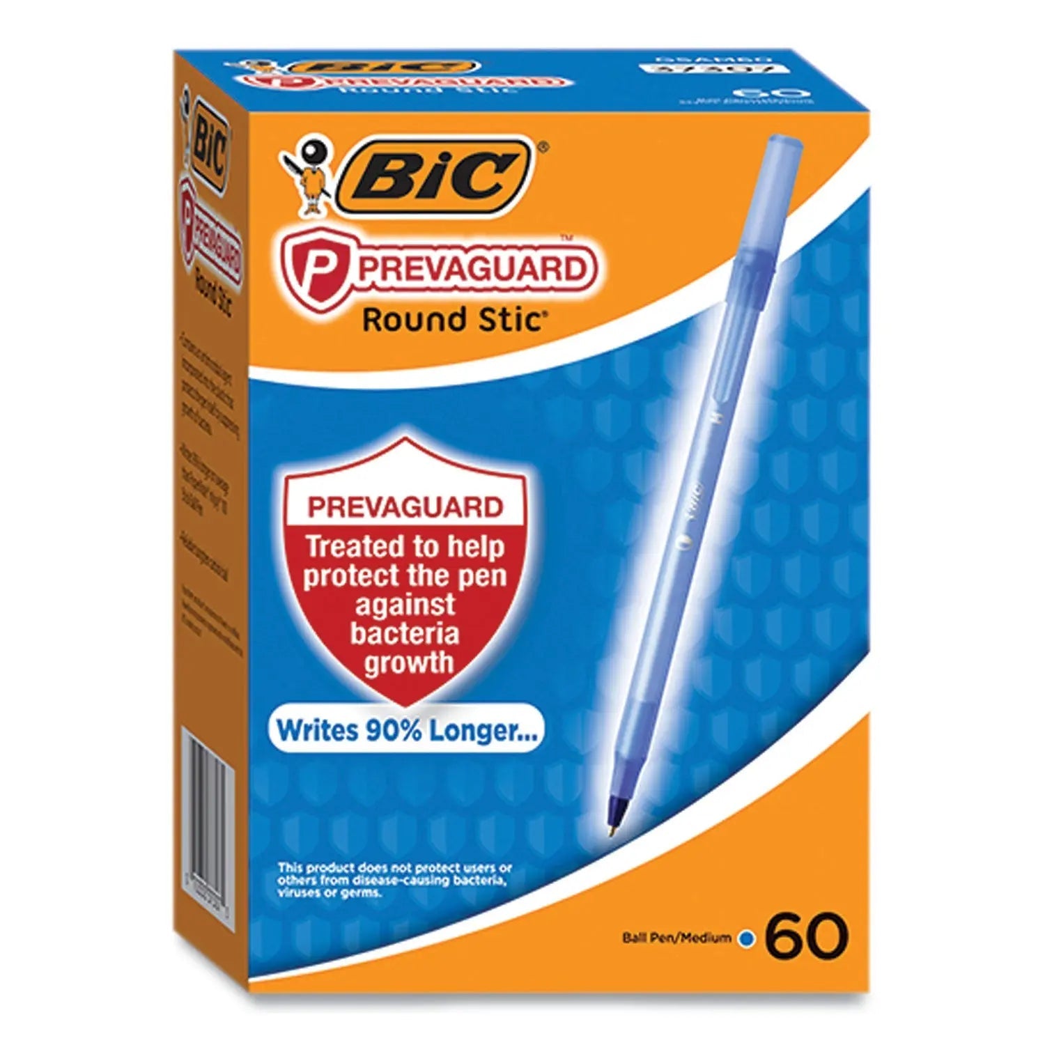 BIC® PrevaGuard Round Stic Ballpoint Pen, Stick, Medium 1 mm, Blue Ink, Translucent Blue Barrel, 60/Pack