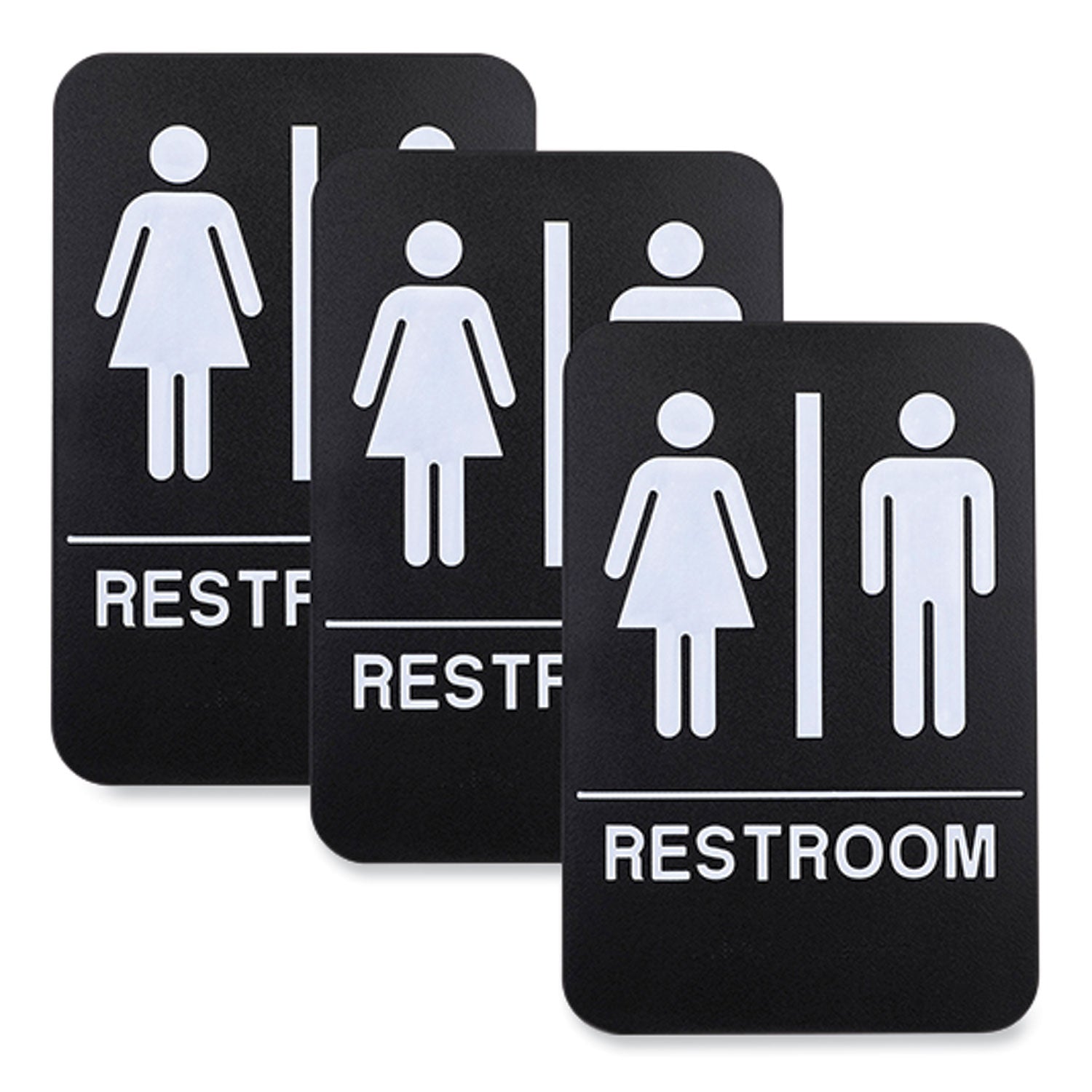 Restroom Sign with Braille | 6x9 Black 3-Pack