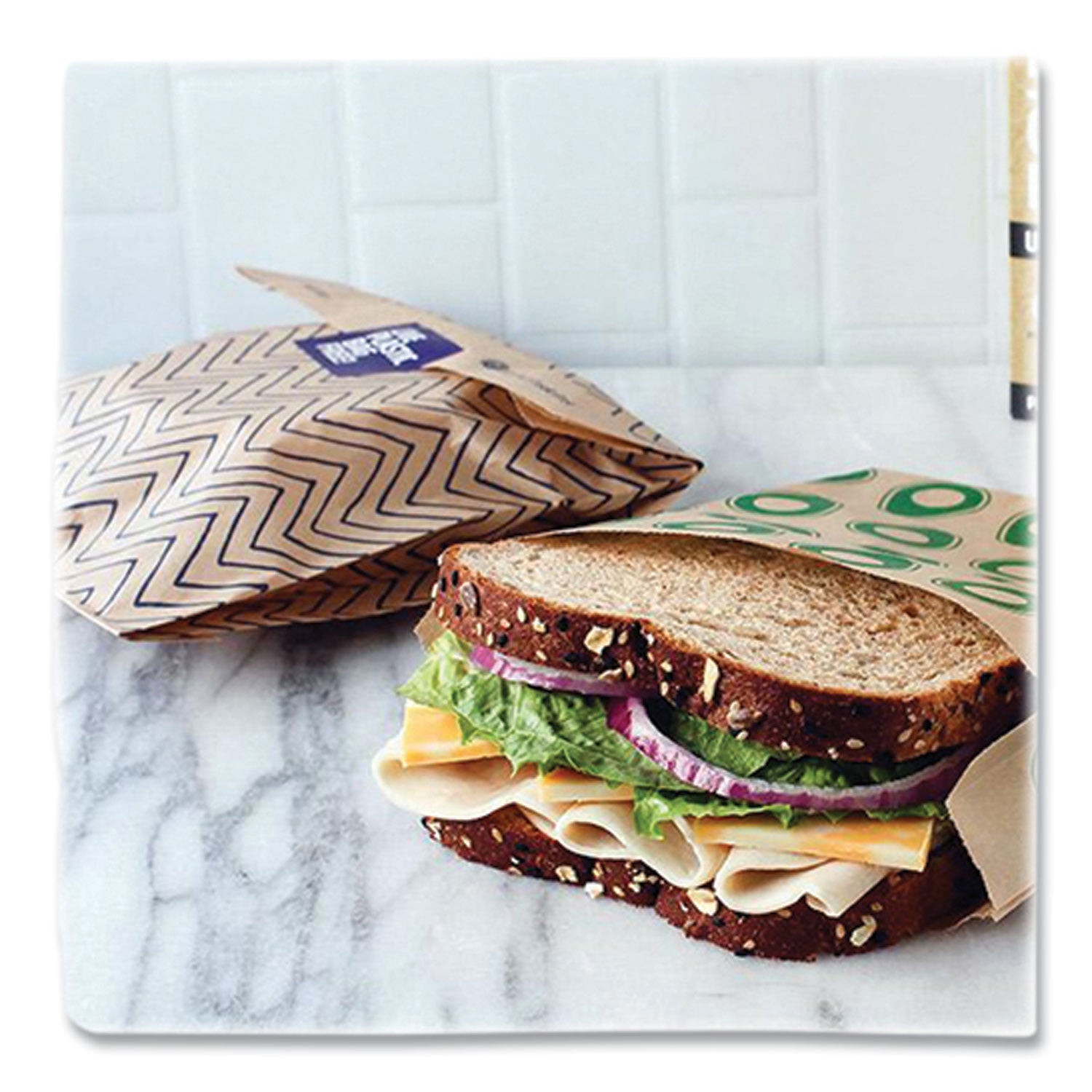 lunchskins XL Sandwich Bag with Resealable Stickers, 7.1" x 2" x 9.1", Black Stripes/Natural Kraft, 50/Box