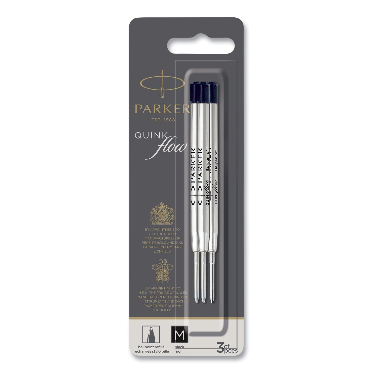Parker Quinkflow Ballpoint Pen Refill | Black 3-Pk