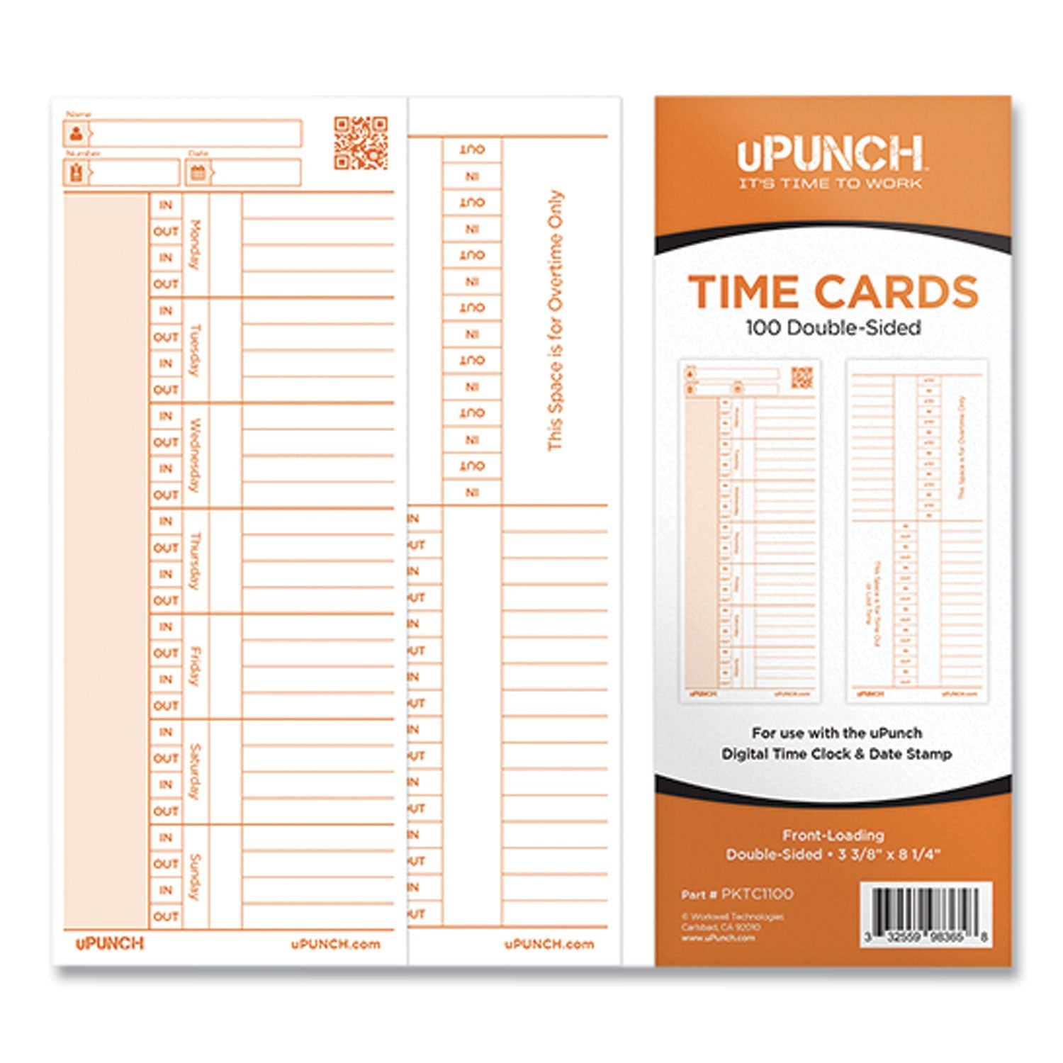 uPunch Time Card for PK1100 Time Clock | 100-Pack